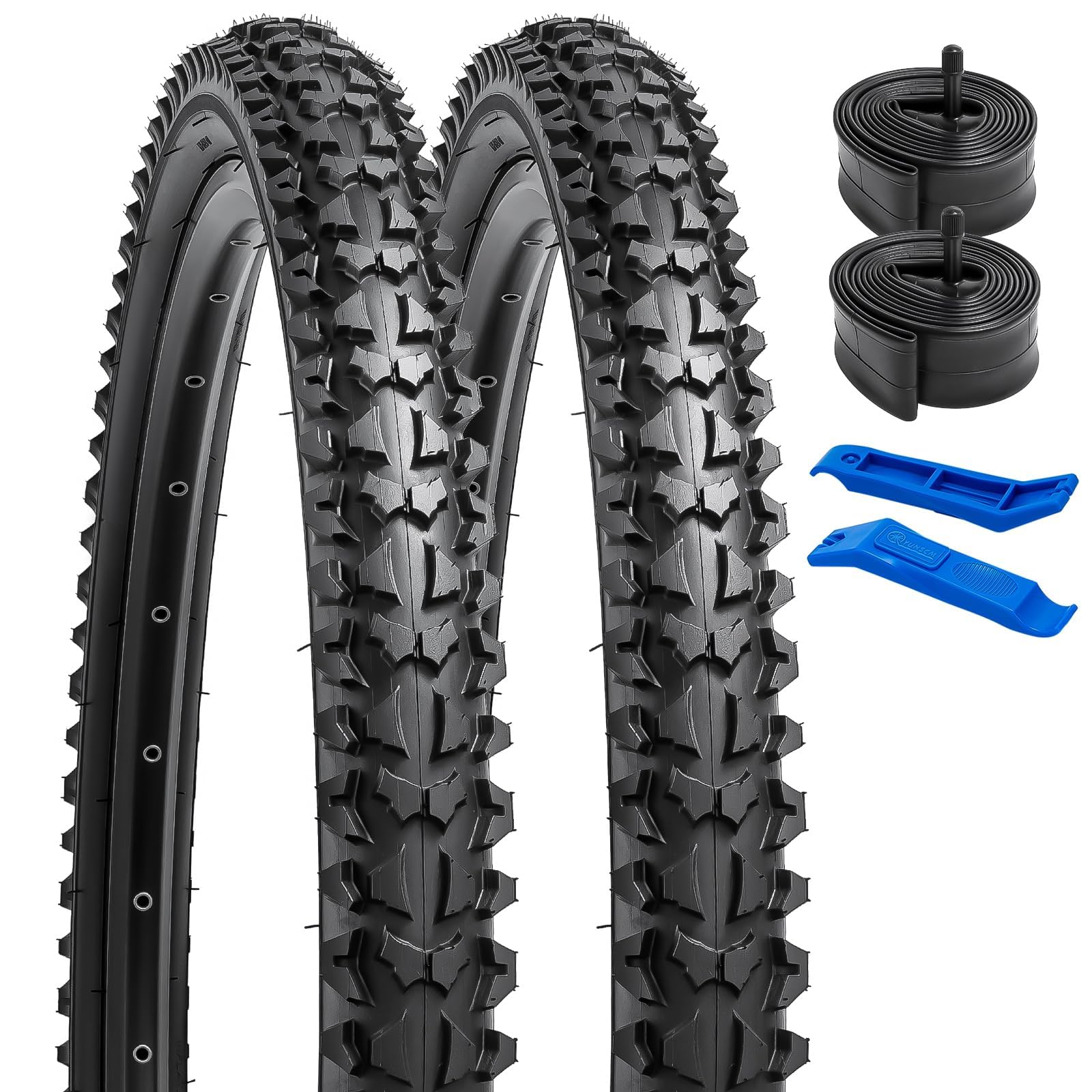 YunSCM 2本セット,24 1.95 タイヤ,24x1.95 53-507 自転車タイヤ + チューブ米式バルブ32mm+タイヤレバー,適用 24インチ 1.95 マウンテンバイク,Y-1001A