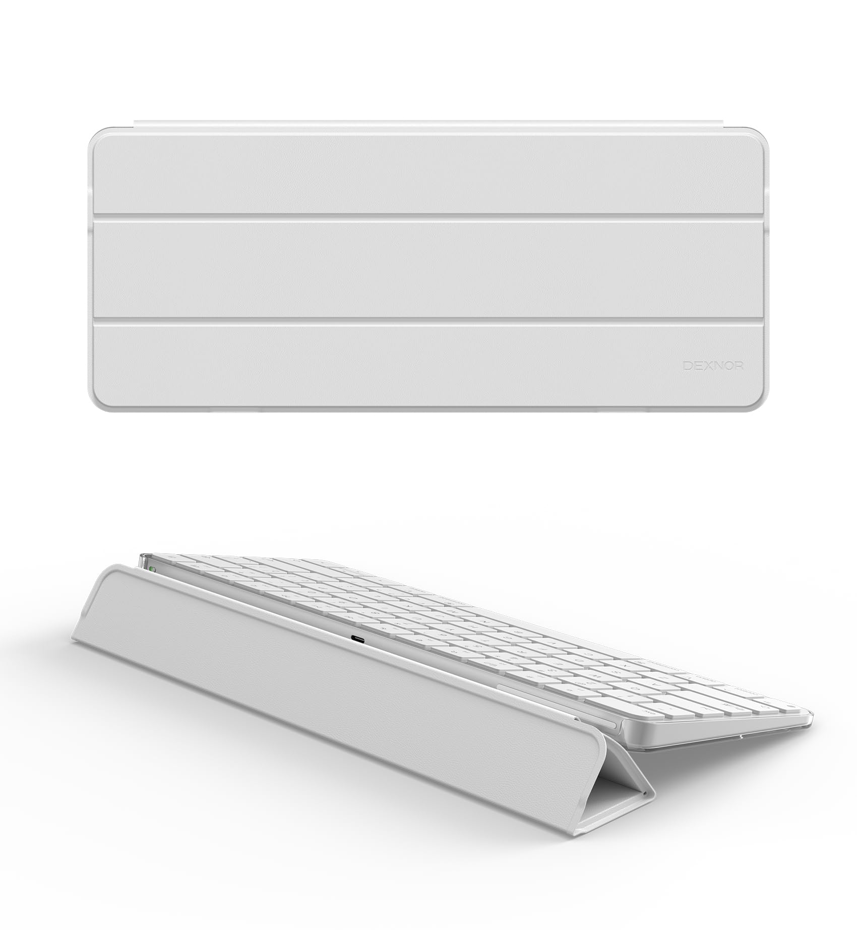Dexnor タッチID/ロックキー対応 Apple Magicキーボード用 ハードケース (2021/2024モデル専用) - 防塵・旅行用レザーカバー 磁気閉じ機構＆角度調整機能 ホワイト