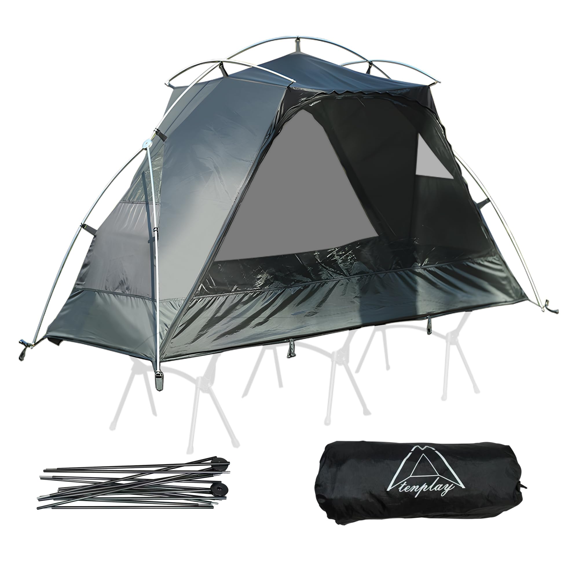 TENPLAY2025年モデル 「DreamLink TENT」自立式コットテント ソロテント コット用 カンガール式 インナー 連結可能 1人用 簡単設営 4シーズン4WAY 軽量 7001アルミ 前後出入り口 小型 防風 防水 コンパクト アウトドア