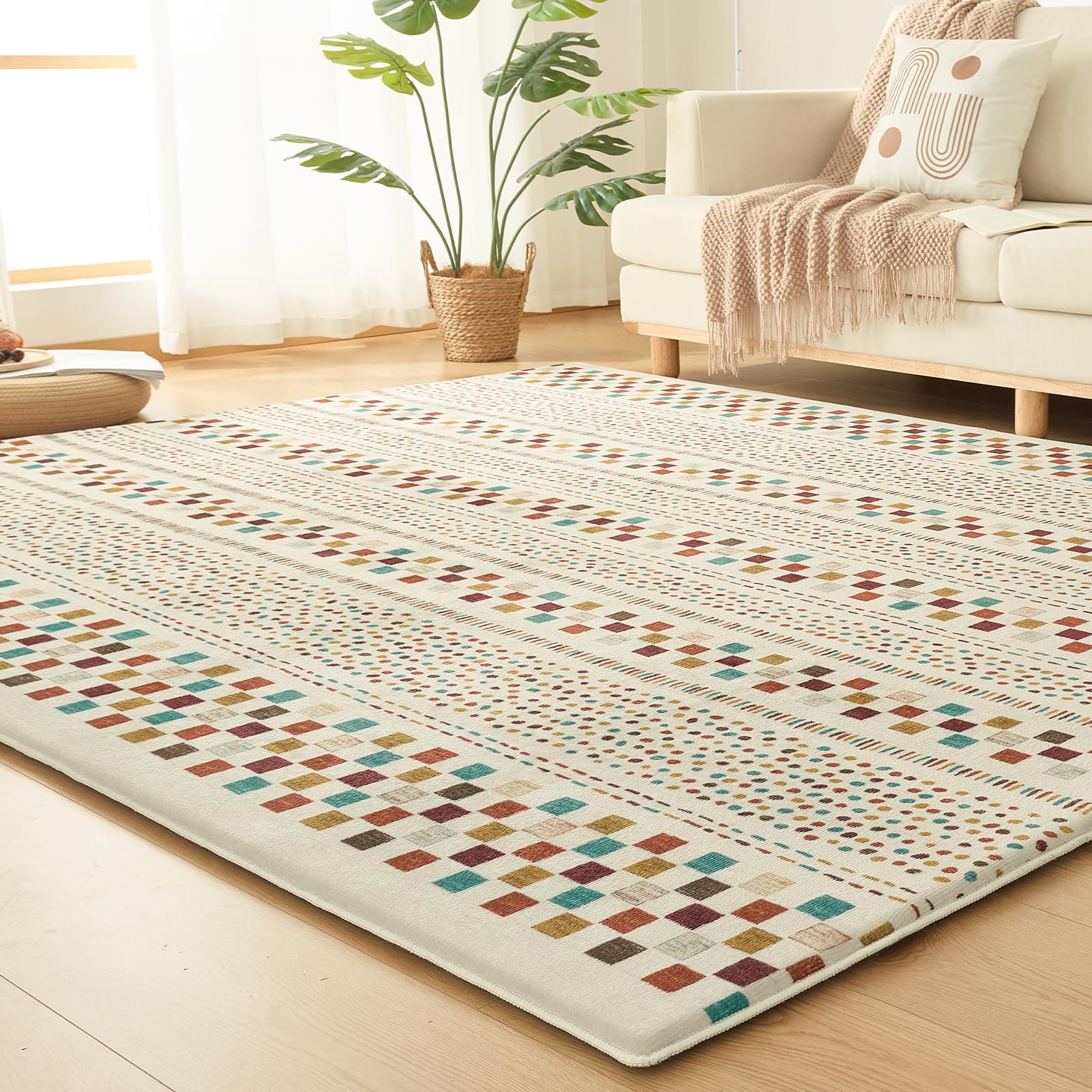 VK Living カーペット ラグ 極厚25mm ラグマット【新開発ミルクラフィネ生地】190×190cm ふわふわ肌ざわり 約2畳 抗菌防臭 北欧 厚手 防音 滑り止め 低ホルム 床暖房ホットカーペット対応 こたつ敷きマット 絨毯 マルチカラー ベージ 6,333円