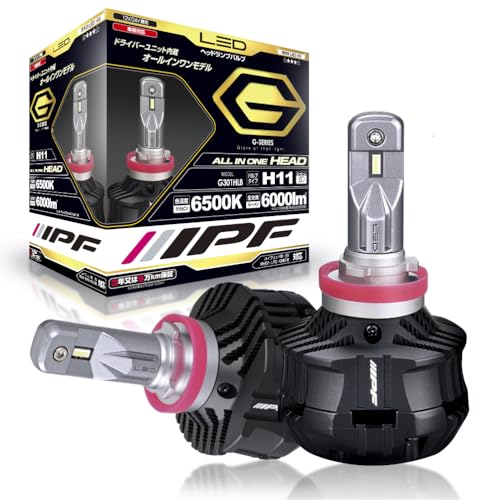 IPF ヘッドライト LED 車用 H11 6000lm 6500K ホワイト 12V 24V兼用 2本入 車検対応 ドライバーユニット一体型 冷却ファン内蔵 ノイズ対策済 ハイスペックモデル 新開発LEDチップ採用 照射ムラのない配光性能 Gシリーズ G