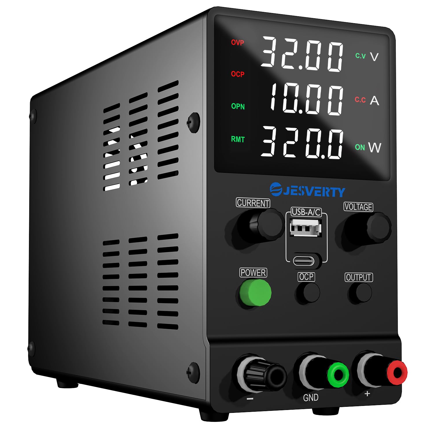 Jesverty 直流安定化電源新型SPS-3010M（30V/10A） 、0-32V 0-10A電圧電流可変、スイッチング電源、20W USB Type-A & Type-C急速充電、エンコーダーノブ、出力ON/OFFスイッチ、高精度4桁LEDディスプレ