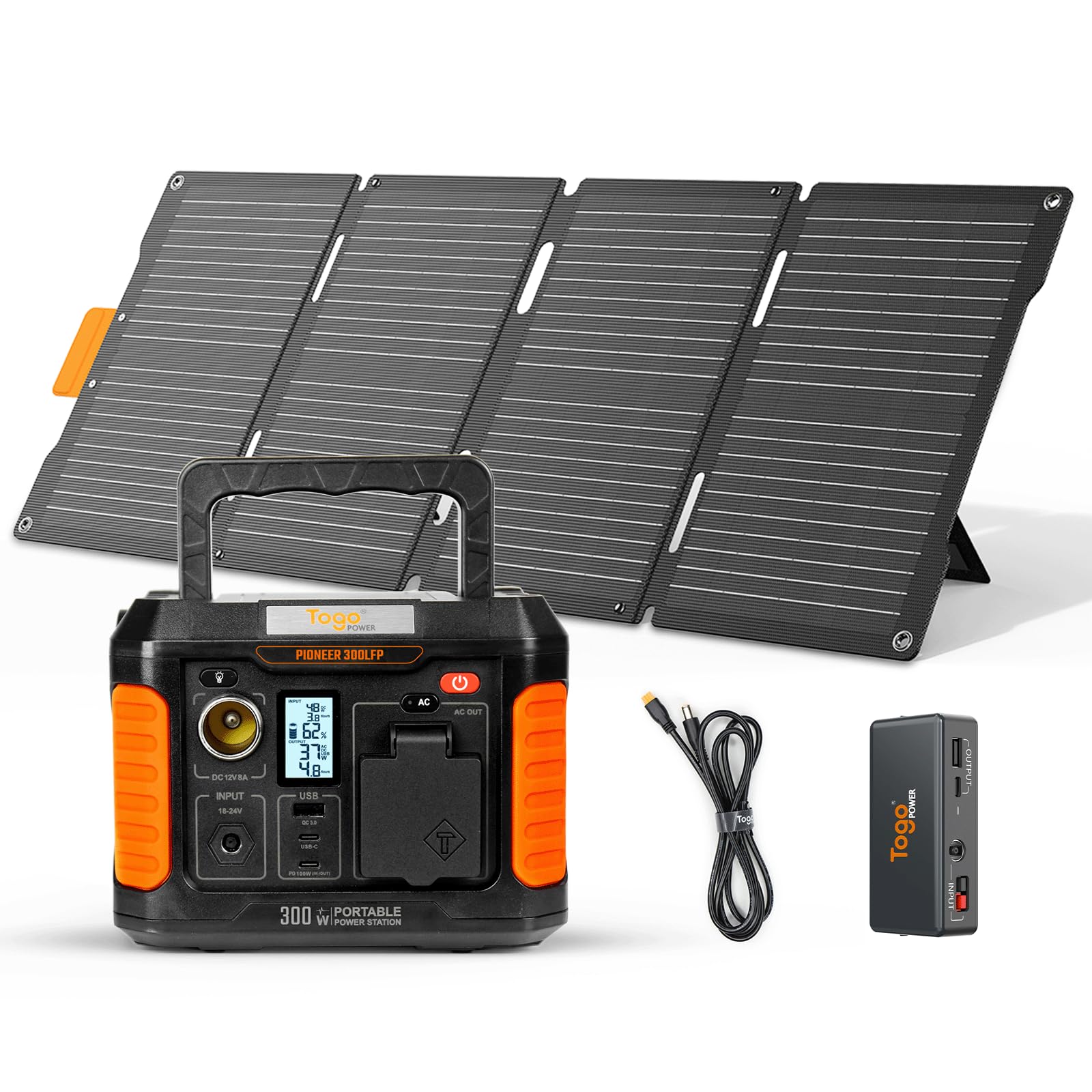 Togo Power ポータブル電源 ソーラーパネル セット 小型 静音 177Wh/300W 純正弦波 AC100V 50Hz/60Hz対応 55200mah 懐中電灯 操作簡単 60Ｗ太陽光パネル 24％高変換効率 軽量 単結晶 耐衝撃 ソーラー発電機