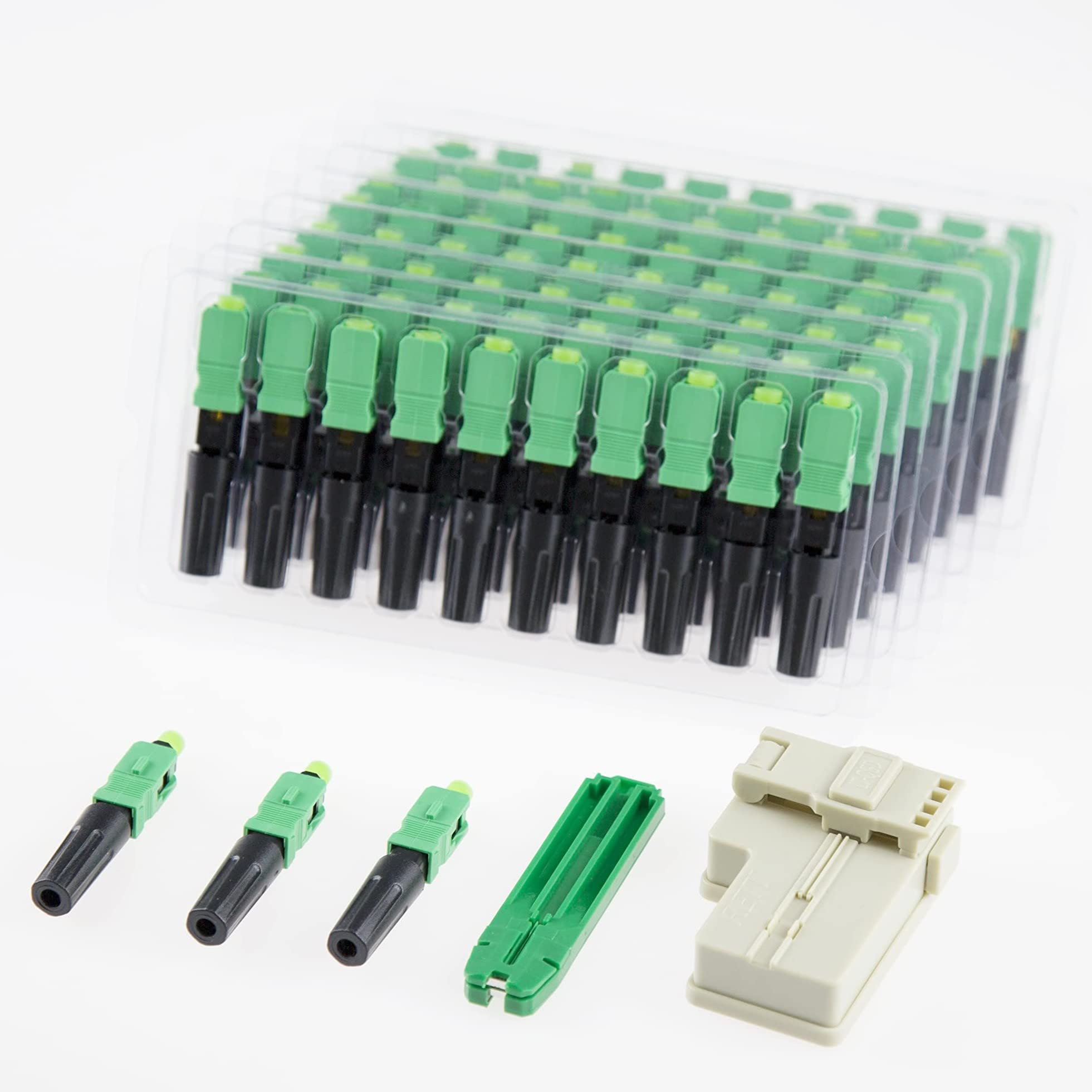 100pcs LEITE SC APC光ファイバークイックコネクター（切削工具付き）ファイバークイックアセンブリ再利用可能コネクターシングルモードメカニカルスプライスファストコネクターネットワーク機器用FTTH CATVアダプター