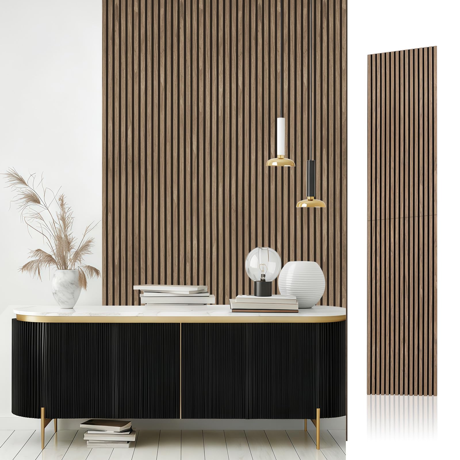 AKK-STAVE 吸音パネル 吸音ボード ウッドパネル 【240×60cm/施工面積1.44平方メートル】 ウォールパネル 吸音シート 防音パネル 防音ボード 防音シート 楽器演奏 騒音対策 木製 木目 MDFウッド インテリア 音楽騒音 消音 塗装済み