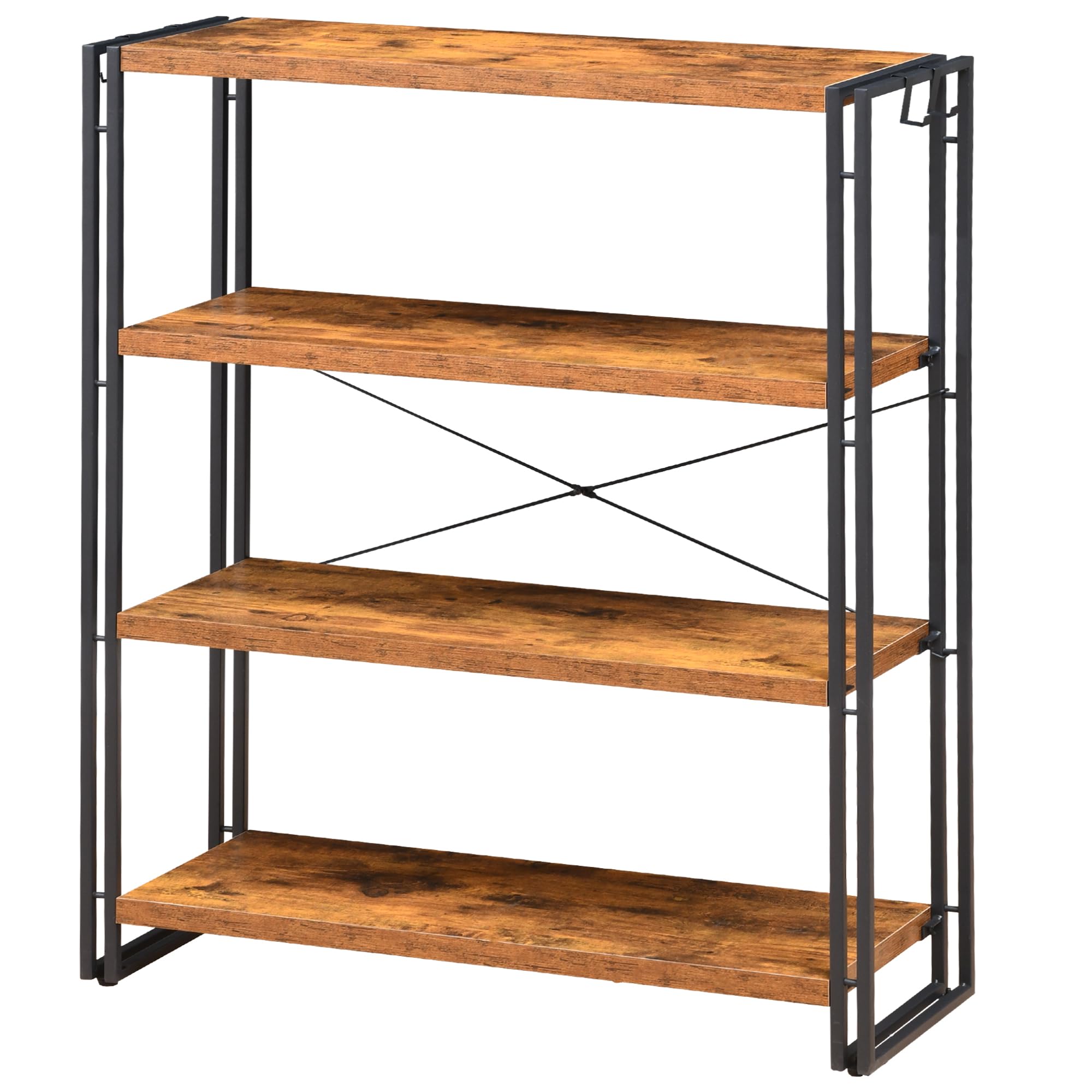HCHQHSラック オープンシェルフ 4段 木製 幅91 木目調 スチールラック 楽天市場】HCHQHS ラック オープンシェルフ 4段 木製 収納 本棚