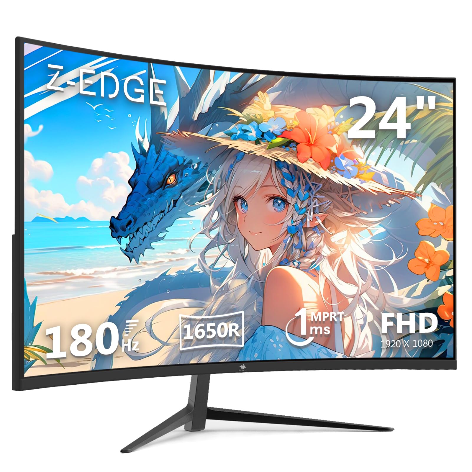 Z Z-Edge 湾曲ゲーミングモニター 24インチ 180Hz ディスプレイ LED FHD 1920x1080/非光沢/VAパネル/超薄型/HDR(標準輝度:300cd/平方メートル)/1ms/R1650曲面/FreeSync/HDMI/Display