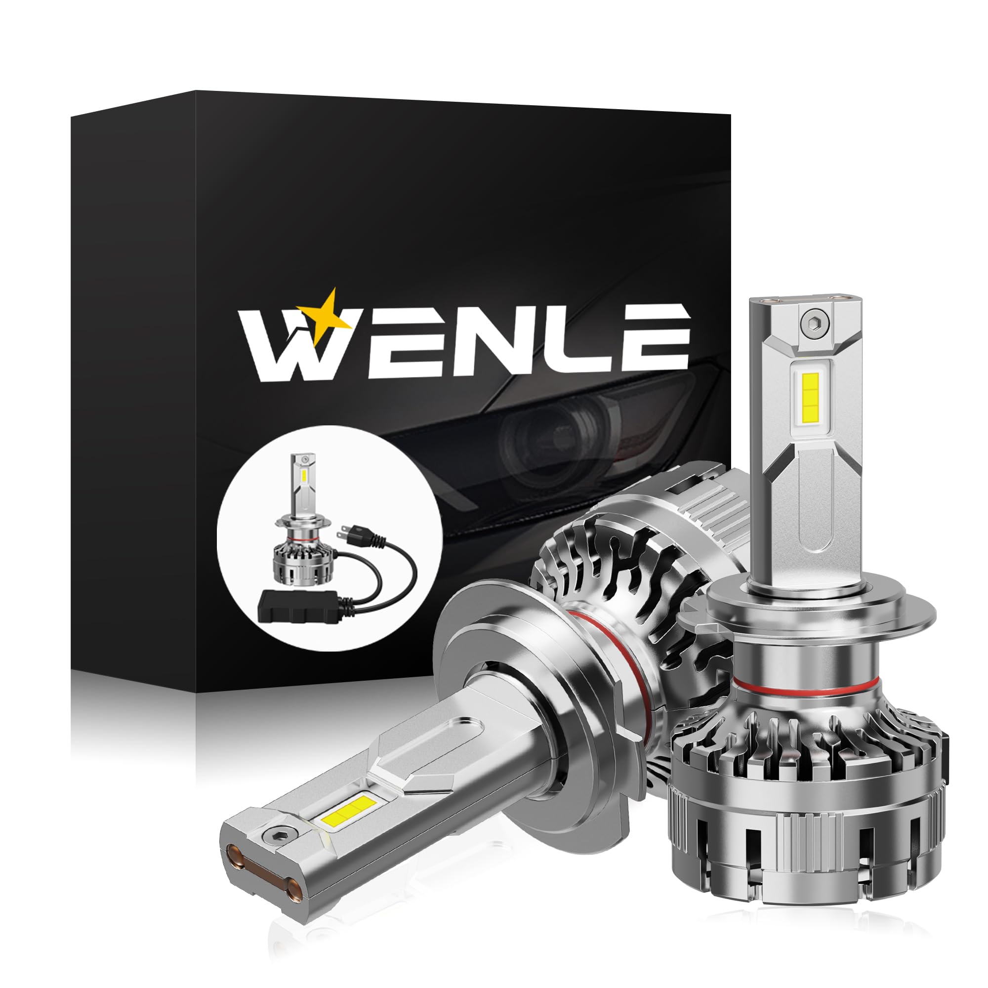 WENLE 史上最強超爆光 H7 led ヘッドライト 車検対応 HIDを超えるLED ハイパワー 172W キャンセラー内蔵 超高輝度GXP×3 LEDチップ 20倍明るさUP ホワイト6000K 無極性 ノイズなし バルブ 日本語取り付け書付き 左右分