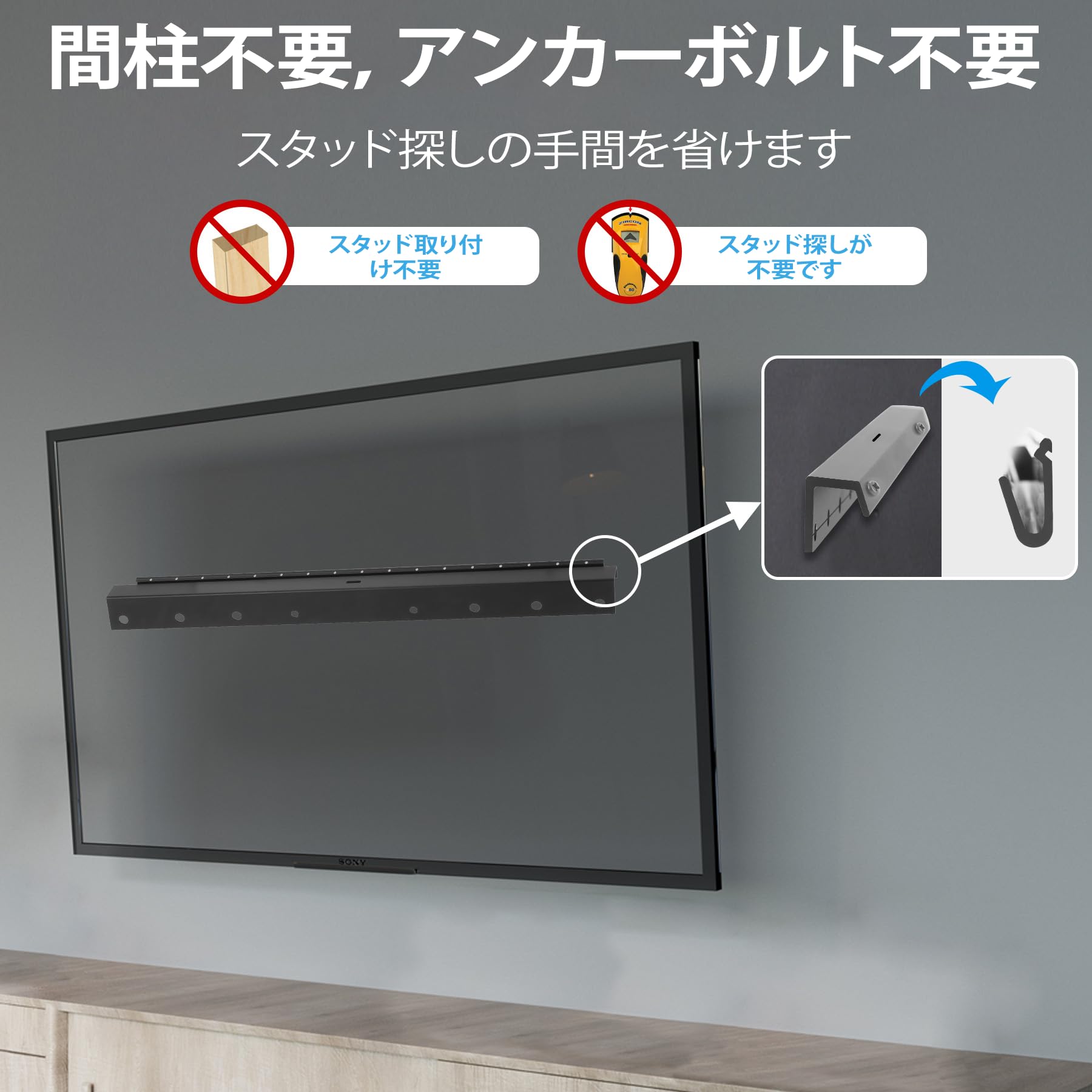 壁掛けテレビ 金具 32-75インチ対応 乾式壁 壁掛けテレビ 金具 薄型 耐震 壁掛け tv 金具 VESA最大600x400mm 耐荷重68kg ウォールマウント(ブラック)