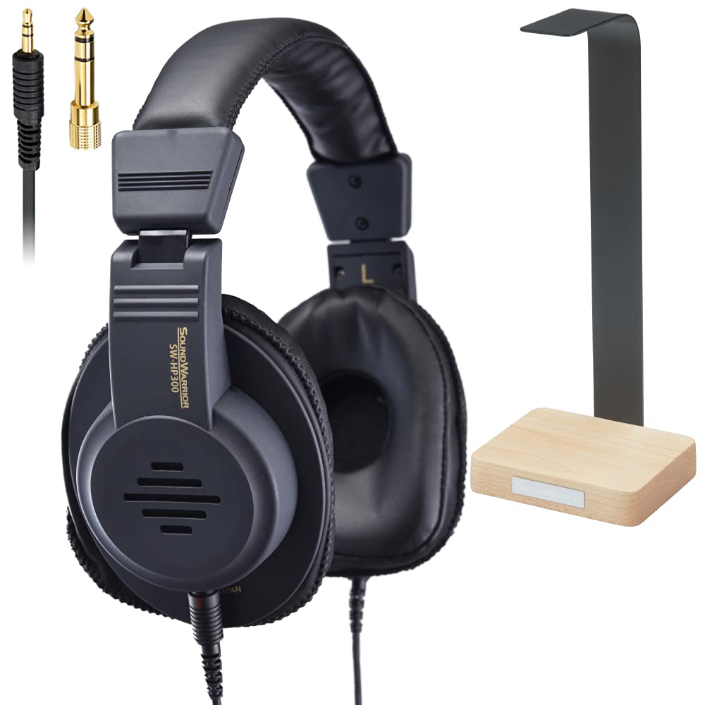SOUND WARRIOR 直販限定セット セミオープン エアー ダイナミック ヘッドホン プロユース 開放型 ケーブル着脱式 | 2.5mm 3.5mm 6.3mm 軽量 有線 低音 重低音 再現 日本製 SW-HP300-SD|松陰屋 店