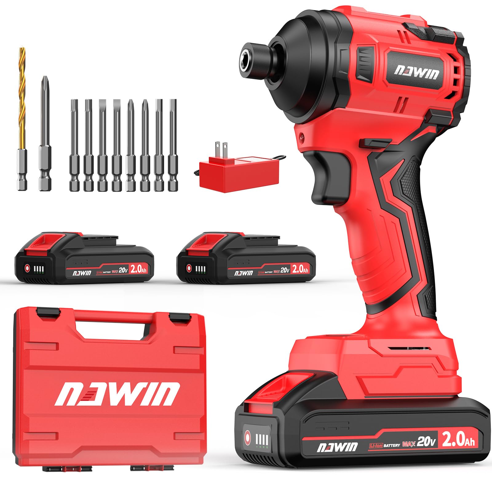 NAWIN ナウィン インパクトドライバー 20V 最大トルク240N・m 4モード 高回転 電動インパクトドライバー ブラシレスモーター 無段変速 充電式 DIY 日曜大工 家具の組立て LEDライト付 2.0Ahバッテリー2つ付き (20V インパクト