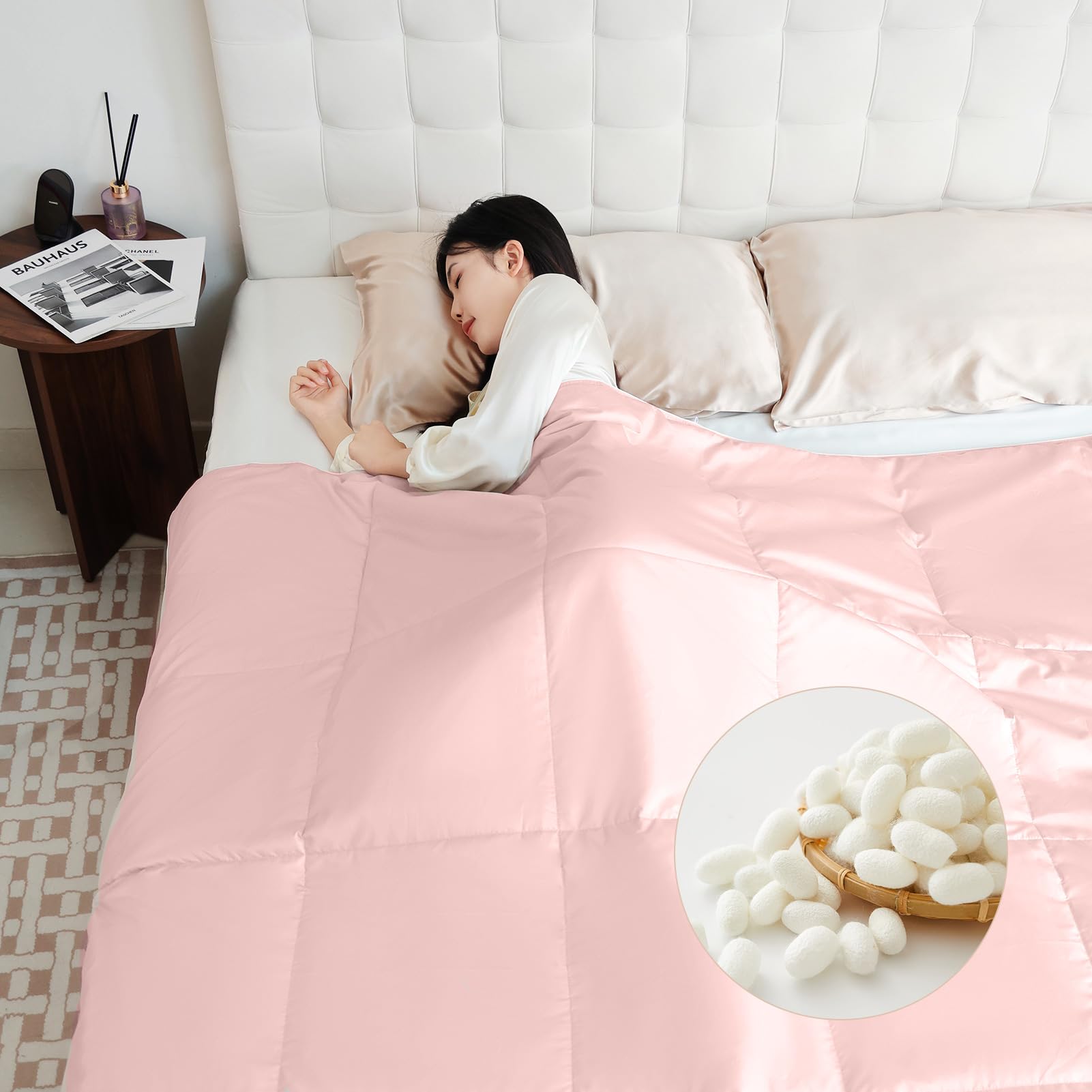 THXSILK シルク掛け布団 真綿布団 肌掛け布団 洗濯機可 100％シルク ソフトタッチ ふんわり なめらか 軽量 抗菌 防ダニ 吸湿 静電気防止 冷感 通気 春夏初秋(ピンク 190*210cm 0.6kg) 18,755円