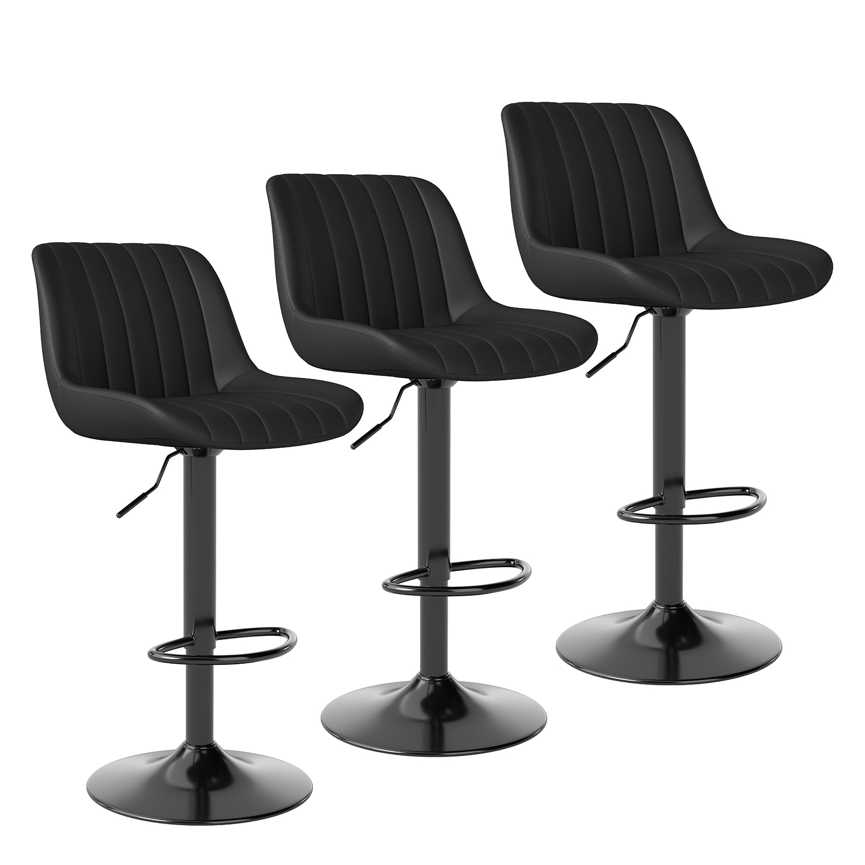 Youhauchair カウンターチェア 3脚セット 背もたれ ハイチェア 調節可能 回転バーチェア 足置き 昇降式椅子 フェイク PUレザー キッチンチェア ブラック|松陰屋 店
