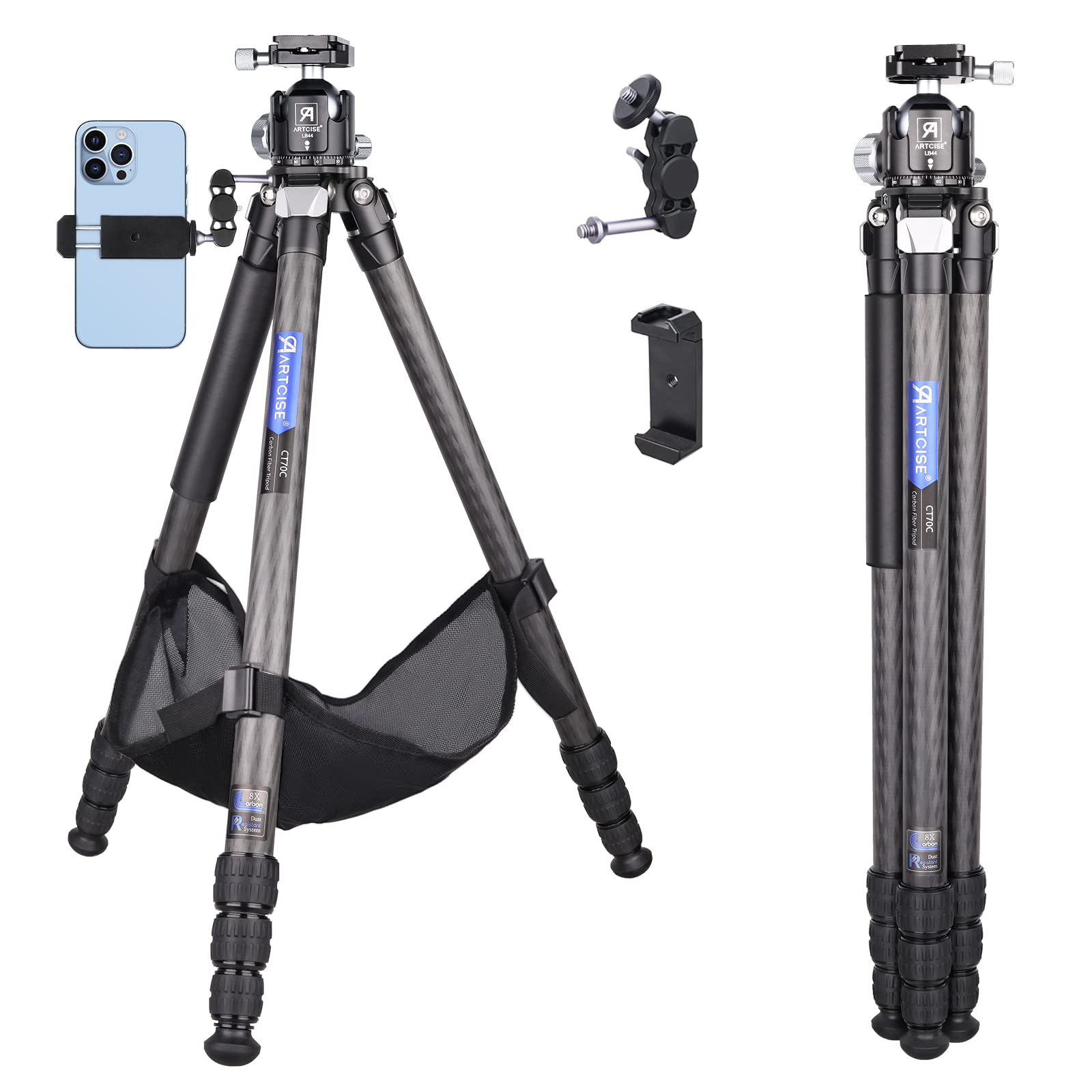 カーボン 三脚 ARTCISE 低重心44mmボール雲台付き29mmパイプ径 全高1660mmコンパクトトラベル三脚 全景360度回転 軽量設計 4段 ナットロック式 一脚可変式多場景適用 カメラビデオ 三脚 耐荷重15kg プロフェッショナルレベル撮影機|松陰屋 店