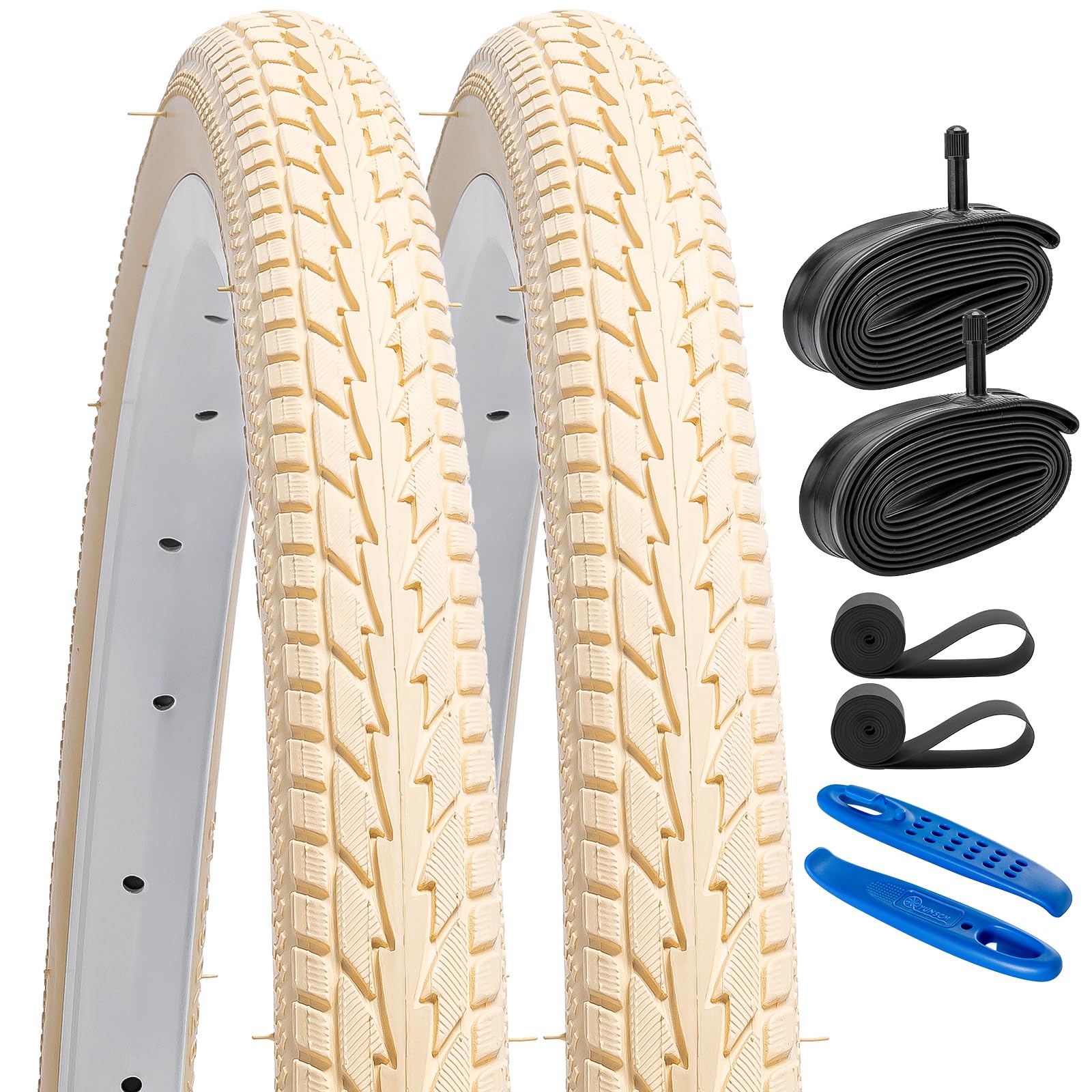 YunSCM 2本セット,26 1 3/8 タイヤ カラー,26x1 3/8 37-590 自転車タイヤ + 26x1 3/8 チューブ 肉厚 米式バルブ32mm + リムテープ + タイヤレバ,適用 26インチ 1 3/8 ロードバイク、車椅子,Y-23