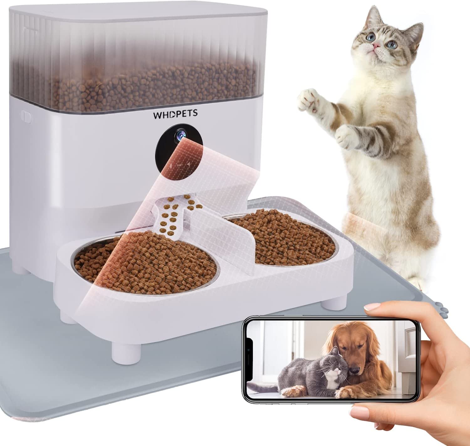 自動給餌器 猫 自動餌やり機 多頭飼いに向け 小中型犬 スマホ遠隔操作 5L大容量 録音機能 2.4G Wi-Fi対応 定時定量 手動給餌 給餌器 多頭飼い 清潔便利 お手入れ簡単 ステンレス製ボウル タイマー 2WAY給電 ペット 留守番対策 オートフィ｜松陰屋 店