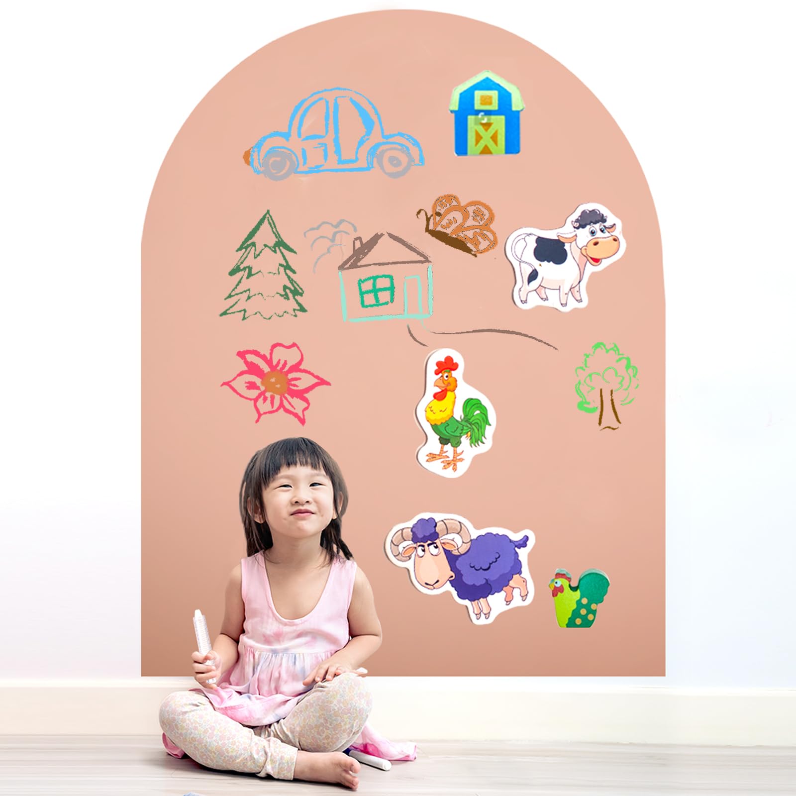 Warasee マグネット チョーク ボード アーチ型 80×100cm タープピンク 粘着式 ブラックボード シート 子供部屋/リビング用 お絵描き・メモ対応