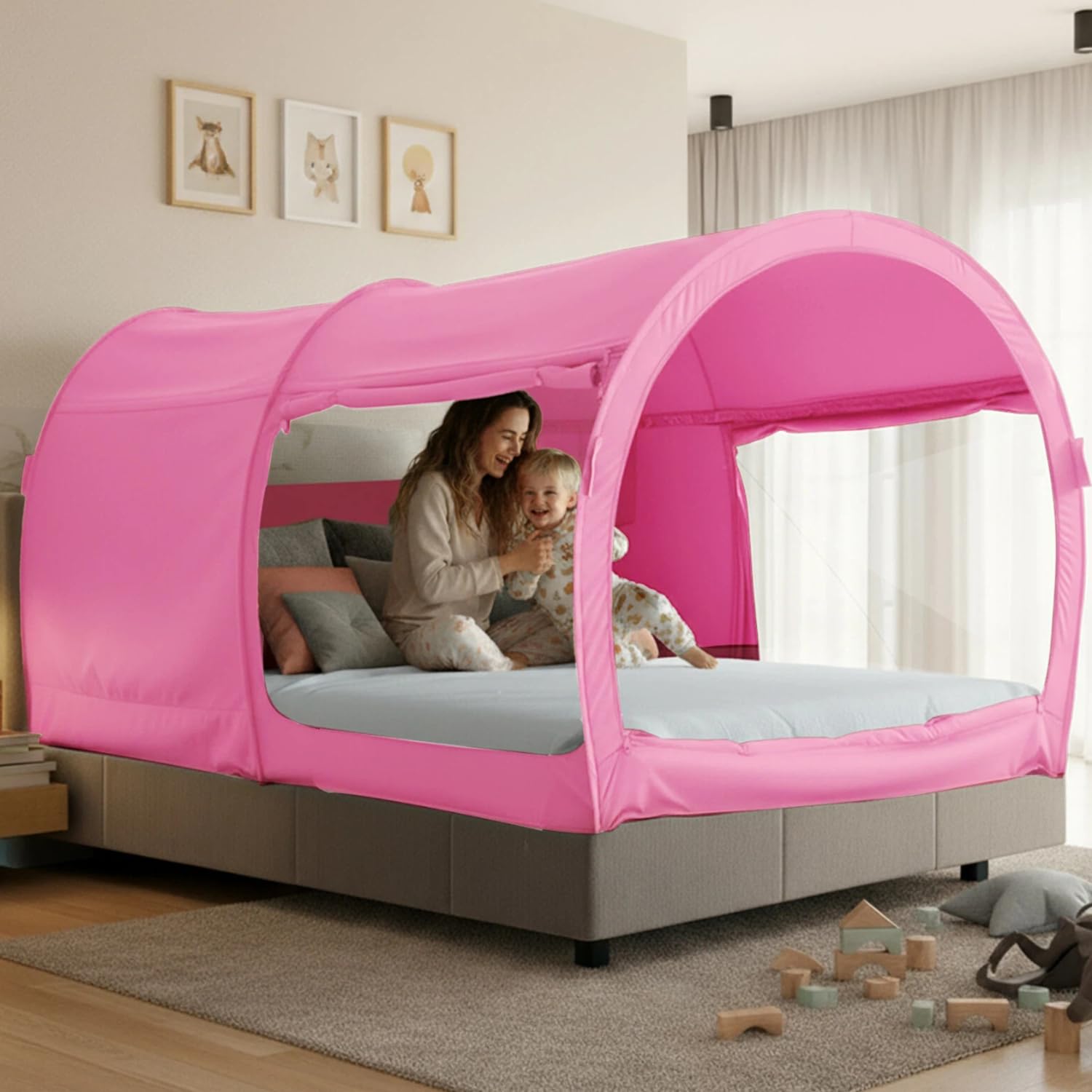 LEEDOR ベッドテント ドリームテント ベッドキャノピー シェルター キャビン 屋内 プライバシー 暖かい 通気性 ポップアップ ツインサイズ 子供と大人向け 特許出願中 ピンク (マットレスは含まれません)｜松陰屋 店