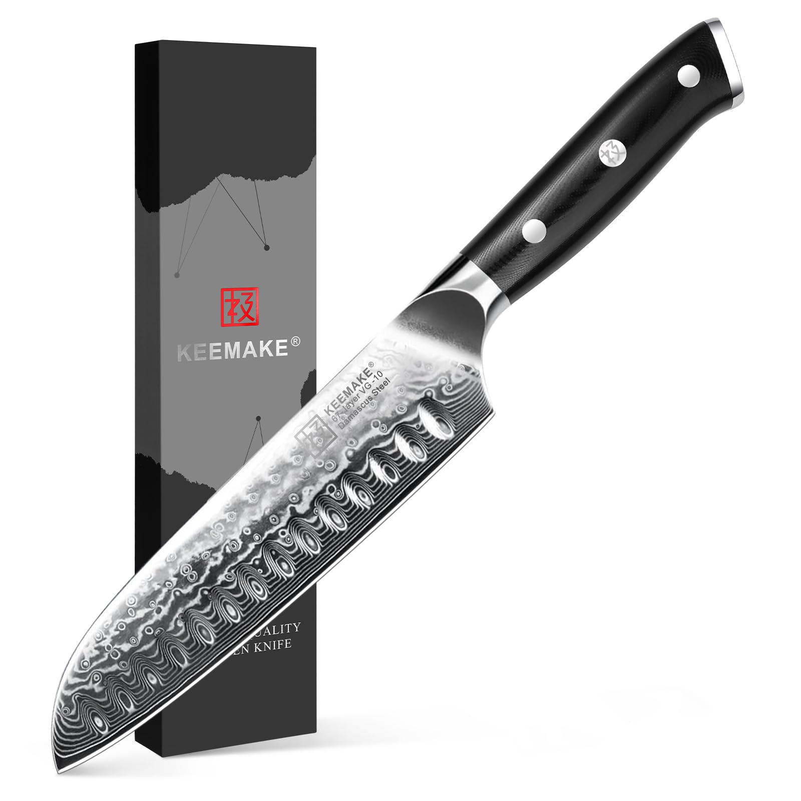 KEEMAKE 包丁 三徳包丁 ダマスカス包丁 180mm 67層 VG10 ステンレス よく切れる 万能 料理包丁 両刃 家庭用 プレゼント 贈り物｜松陰屋 店