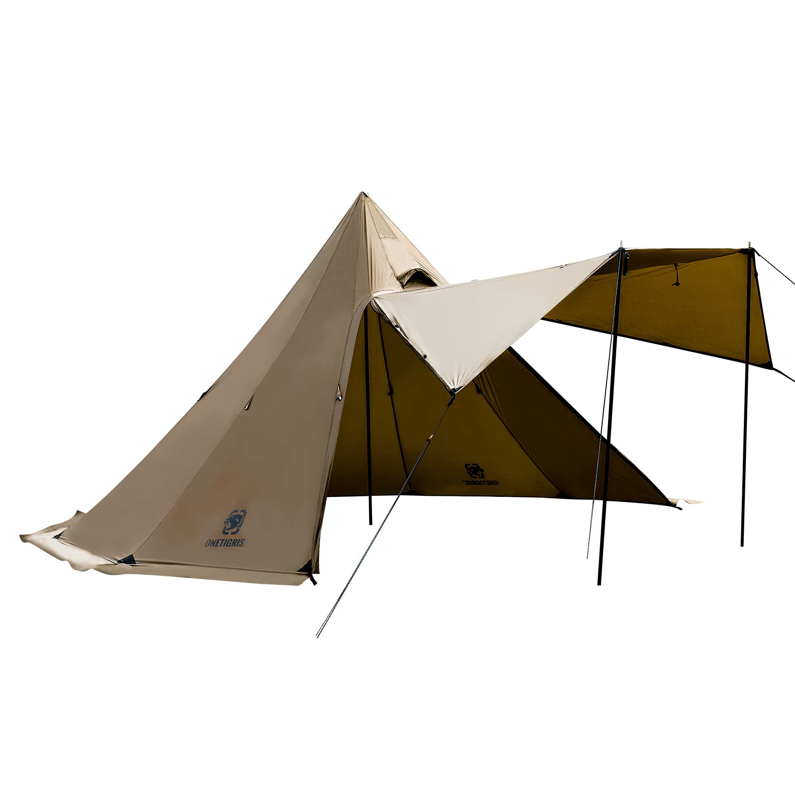 OneTigris Northgaze シルナイロン製 2-4人用ワンポールテント 軽量 防水性 1本ポール付き 簡単設営 スノースカート付き 煙突穴付属 ベンチレーション機能 ティピーテント ツーリング キャンプ コンパクト キャンプ用 焚き火 家族用 |松陰屋 店