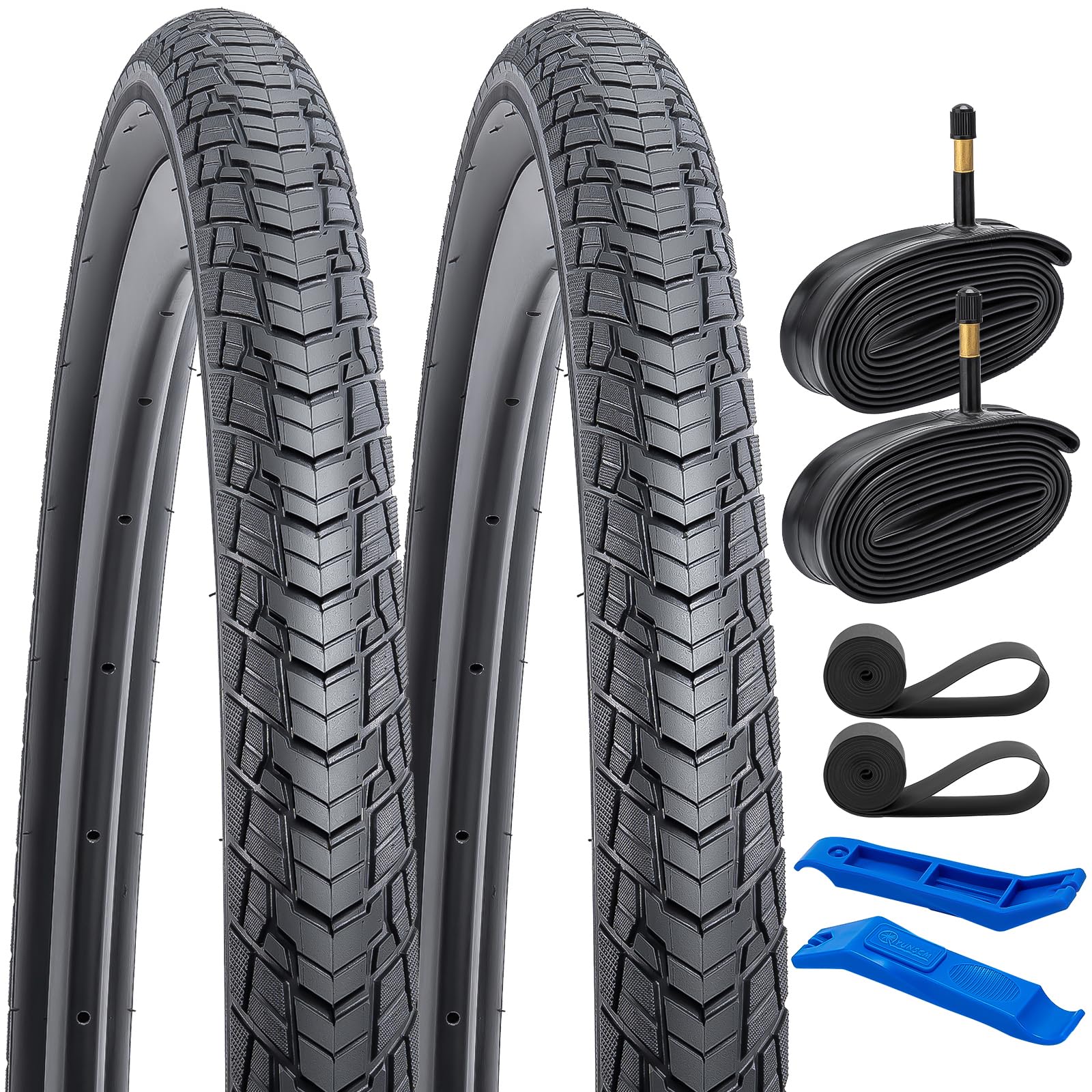 YunSCM 2本セット,700 45c タイヤ,700x45c 47-622 自転車タイヤ+ 700x44/50c チューブ 肉厚 米式バルブ48mm +リムテープ+ タイヤレバ,適用 700x45c クロスバイク、ロードバイク,Y-913