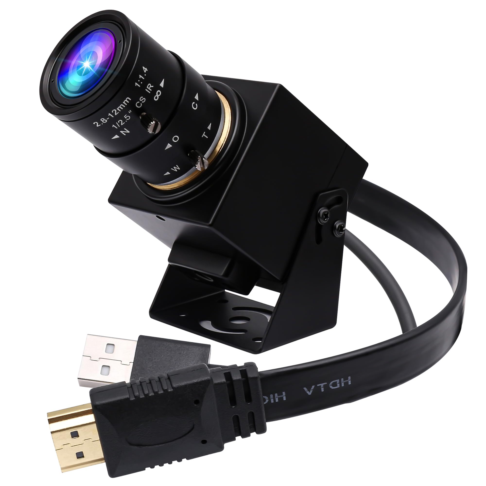 ELP 4K 30FPS USB HDMI USBカメラ マニュアルズームウェブカメラ可変焦点 PCカメラコンピュータ用ミニクローズアップカメラH.265望遠鏡USBセキュリティカメラ8mp IMX415産業用CCTVカメラ (2.8-12mm 4倍ズーム