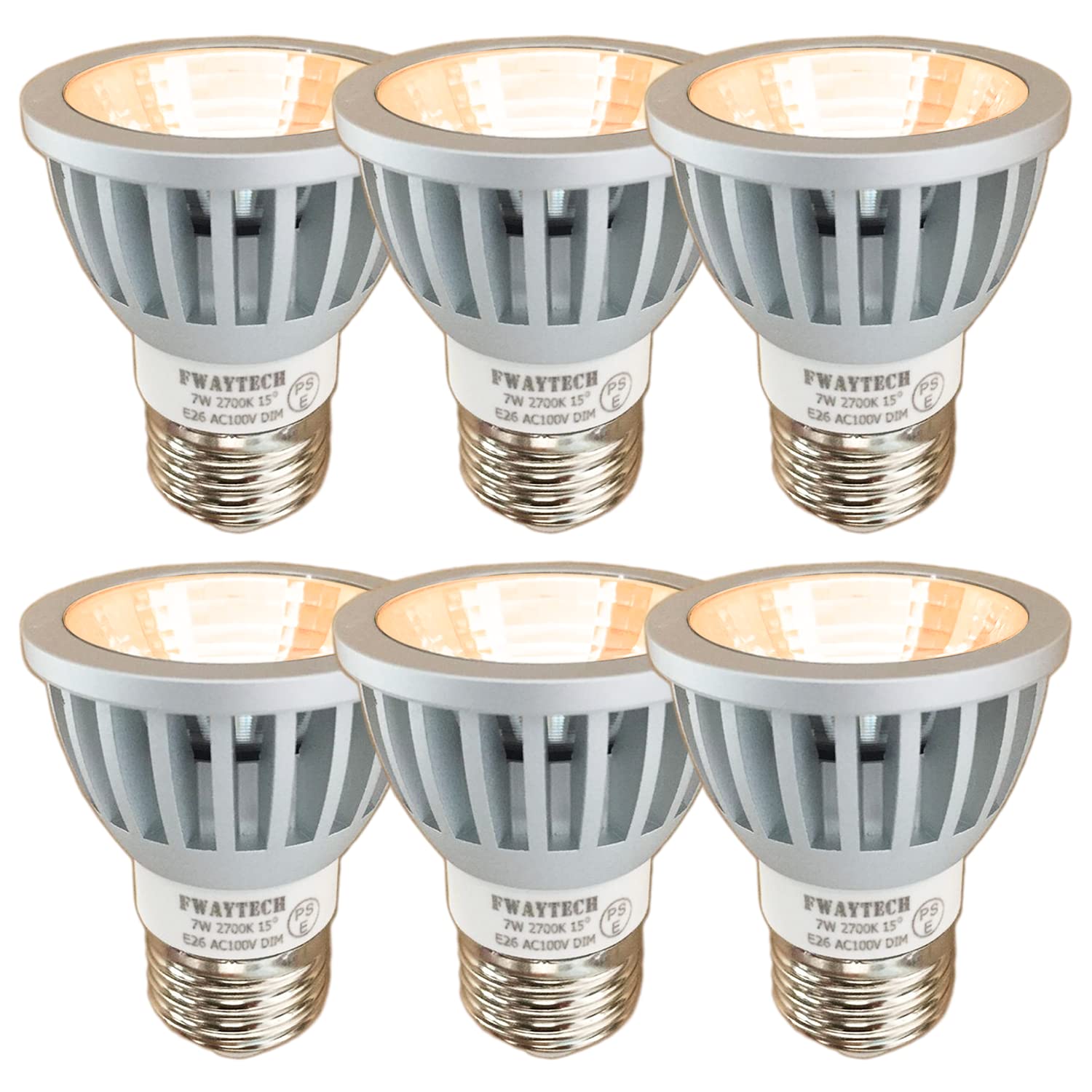 Fwaytech ledスポットライト e26 狭角 15度 COB7W JDRφ50 AC100V調光対応 LEDハロゲン電球形 60W・75W相当 密閉器具対応 ダイクロハロゲン 6個セット (電球色相当(2700K), 本体銀 (狭角15度) E26 6,001円