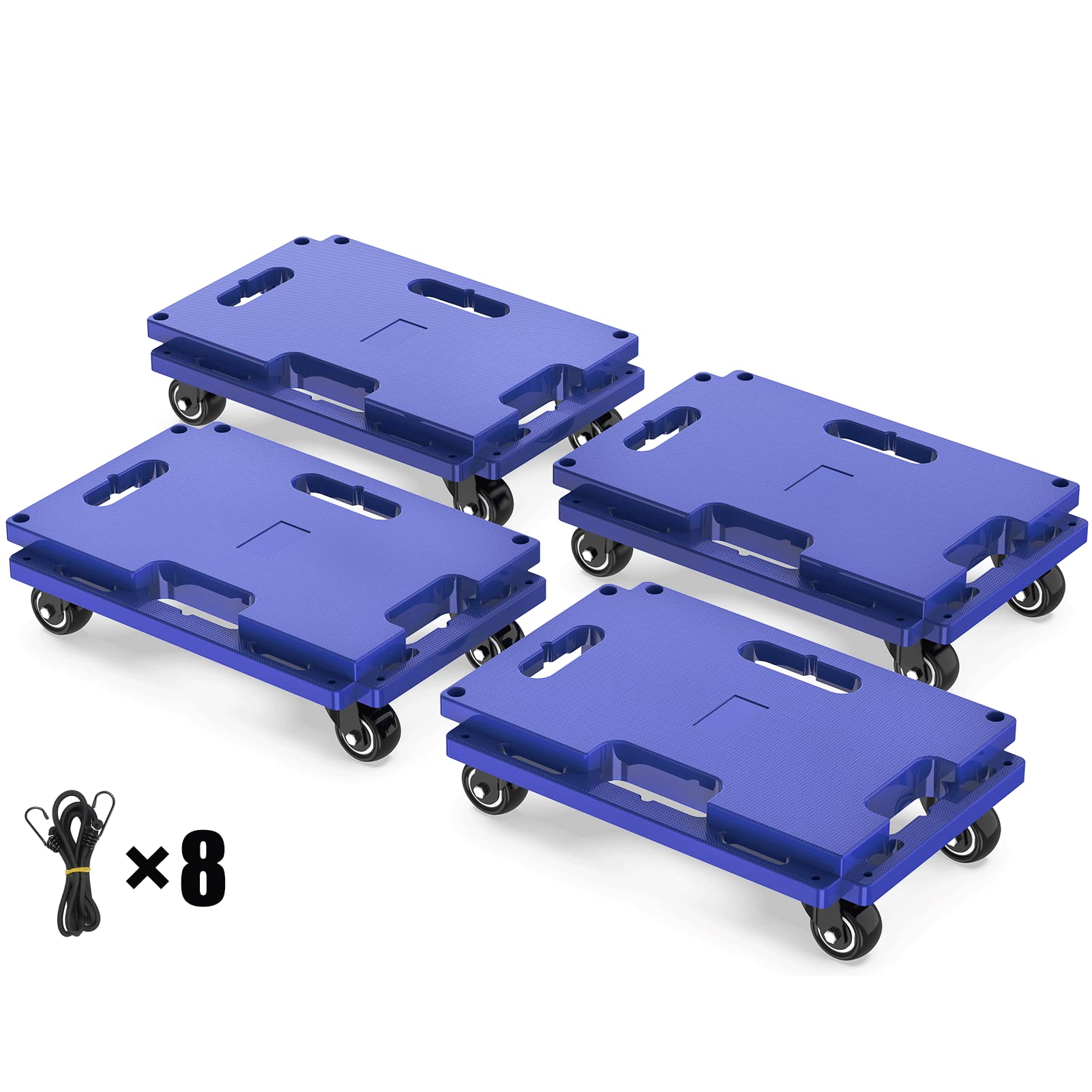 SOLEJAZZ 連結平台車 台車 耐荷重 200kg 27×40cm 縦横連結可能 キャスター付き 滑り止め 軽量静音 家庭用 業務用 固定ロープ付き 4個セット ブルー