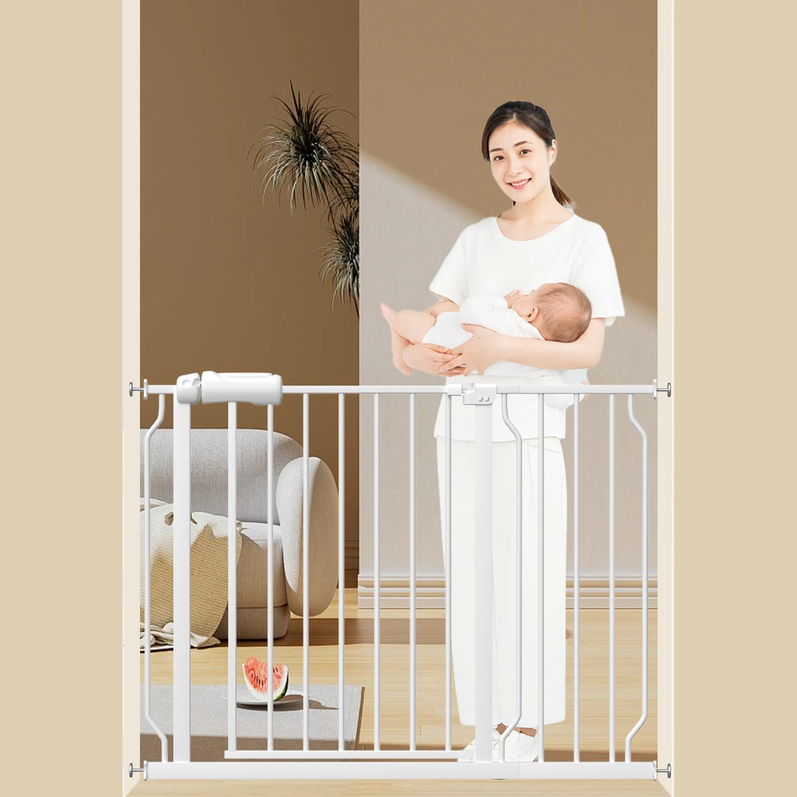エルフ ベビー(Fairy Baby)ベビーゲート 取付幅98-110cm 階段上 ペットゲート ベビーフェンス ビデオ付き 突っ張り式 オートクローズ機能 扉開閉式 赤ちゃん ゲート ベビーガード 柵 拡張付き 補強部品付き 高さ78cm ホワイト