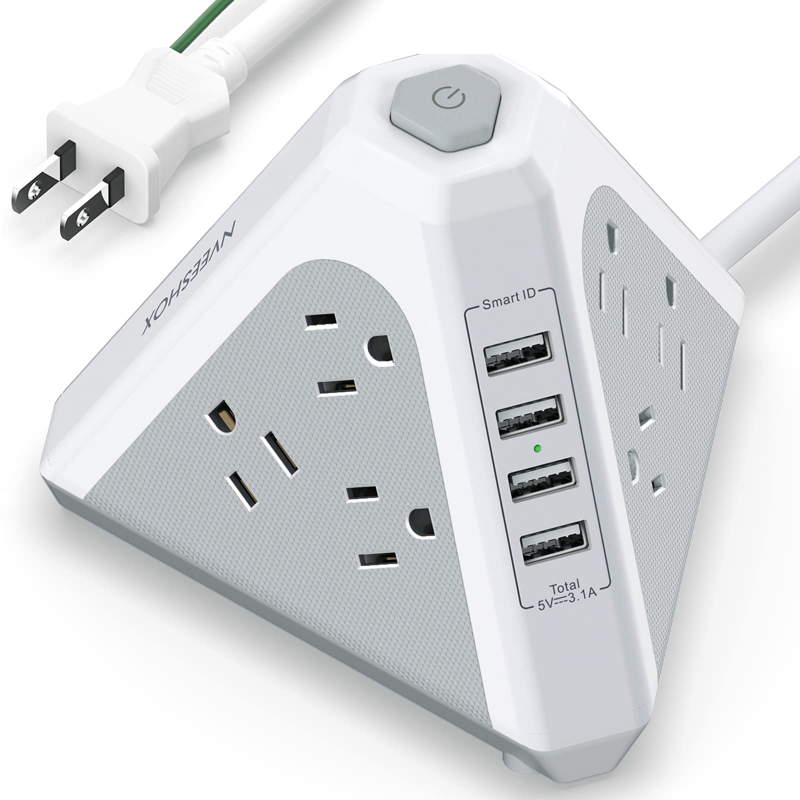 電源タップ usb コンセント 雷ガード 延長コード 3m タワー型電源タップ 三角タップ 9個AC口 4個USBポート NVEESHOX テーブルタップ OAタップ たこあしコンセント 過負荷保護 安全保護機能 PSE認証品 ホワイト 自宅用 会社用