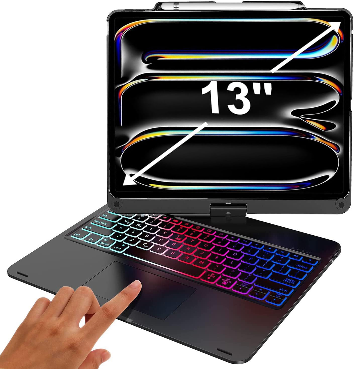【2025新型】iPad Pro 13 インチキーボード M4 M5 専用 iPad Pro 13 キーボード付きケース 360°回転180°反転 タッチパッド付き スマート 7色バックライト急速充電可能 全面保護Bluetoothキーボ ード 一体式 A