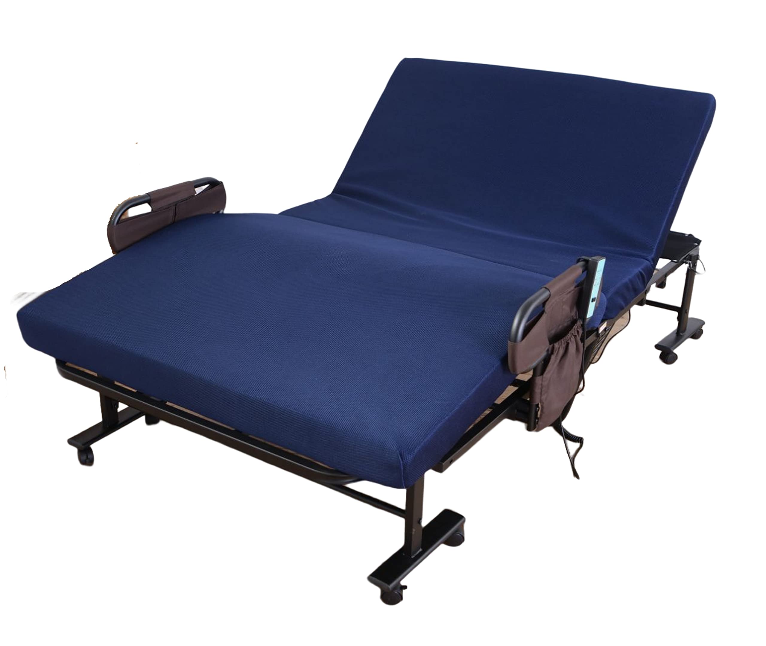 ビータ(Vita) 寝心地選べる折りたたみ電動ベッド ネイビー 長さ196cm×高さ63cm（床面高さ45cm） 幅119cm セミダブル 高反発 無段階電動リクライニング 跳ね上がり防止 指はさみ防止 メッシュ生地