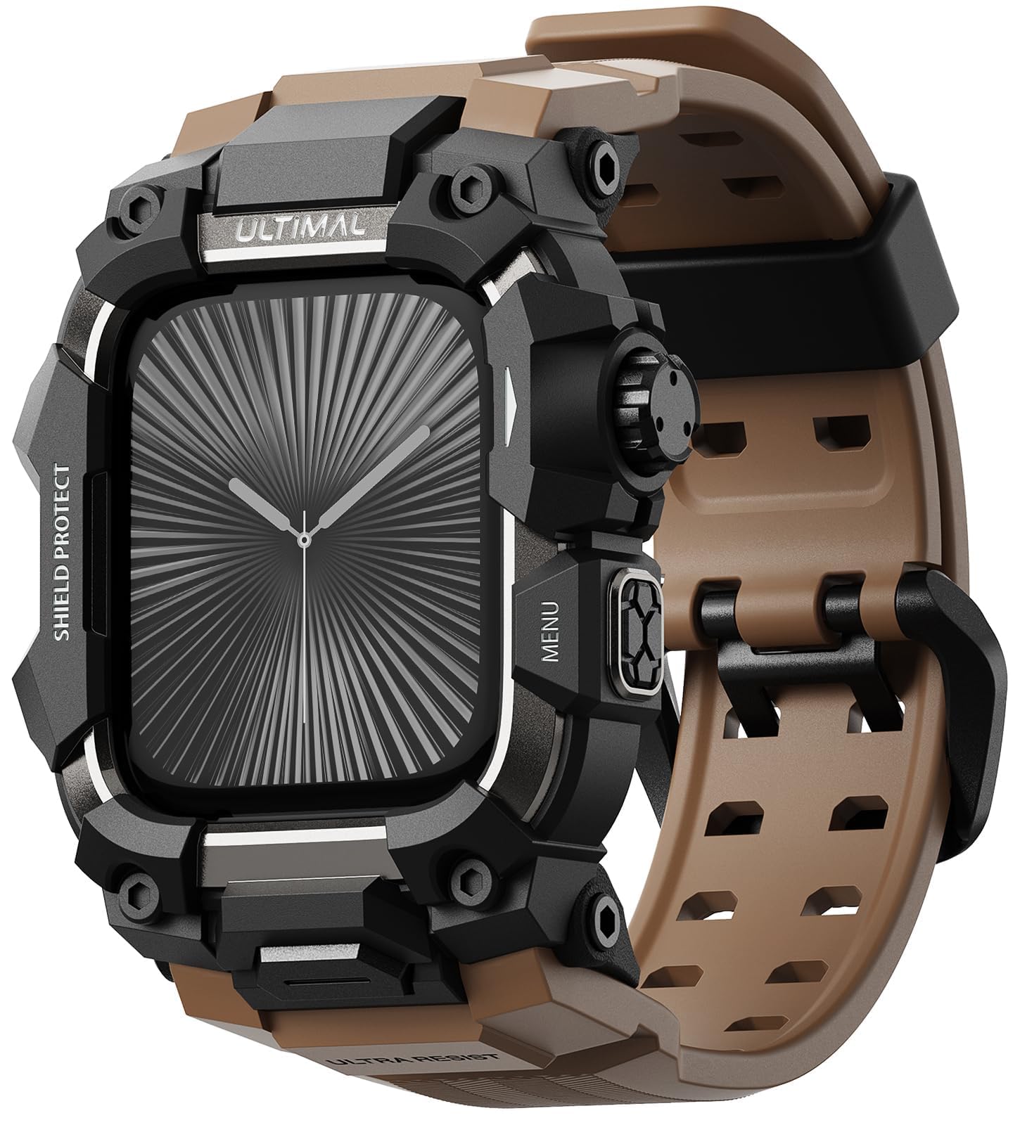 ULTIMAL に対応 Apple Watch Series 11/10（46mm）用 バンド一体型保護ケース TPU 耐衝撃 高耐久 通気性 簡単装着 スポーツ/アウトドア向け コーヒー色｜松陰屋 店