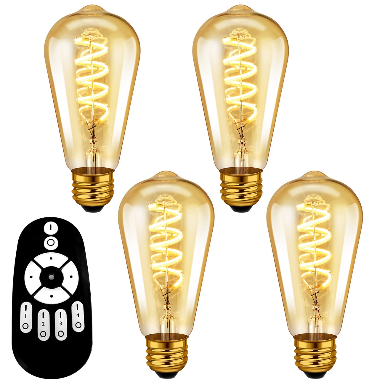 ANWIO LED電球 4個セット エジソンランプ E26口金 300LM 4.5W（20W形相当） リモコン付き フィラメント電球 遠隔操作 装飾電球 雰囲気 調光 調色 常夜灯 電球色 昼光色 昼白色 （電池別売）