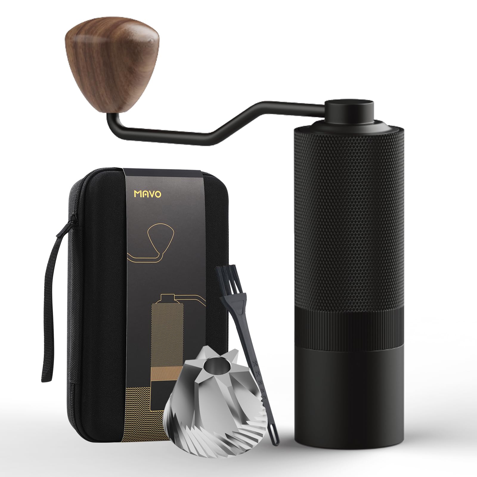 MAVO ウィザード 手挽きコーヒーミル 粗さ調整可能 手動 コーヒーミル 六角コニカル式金属刃 エスプレッソ対応 CNCステンレスバリ 容量20グラム ブラック