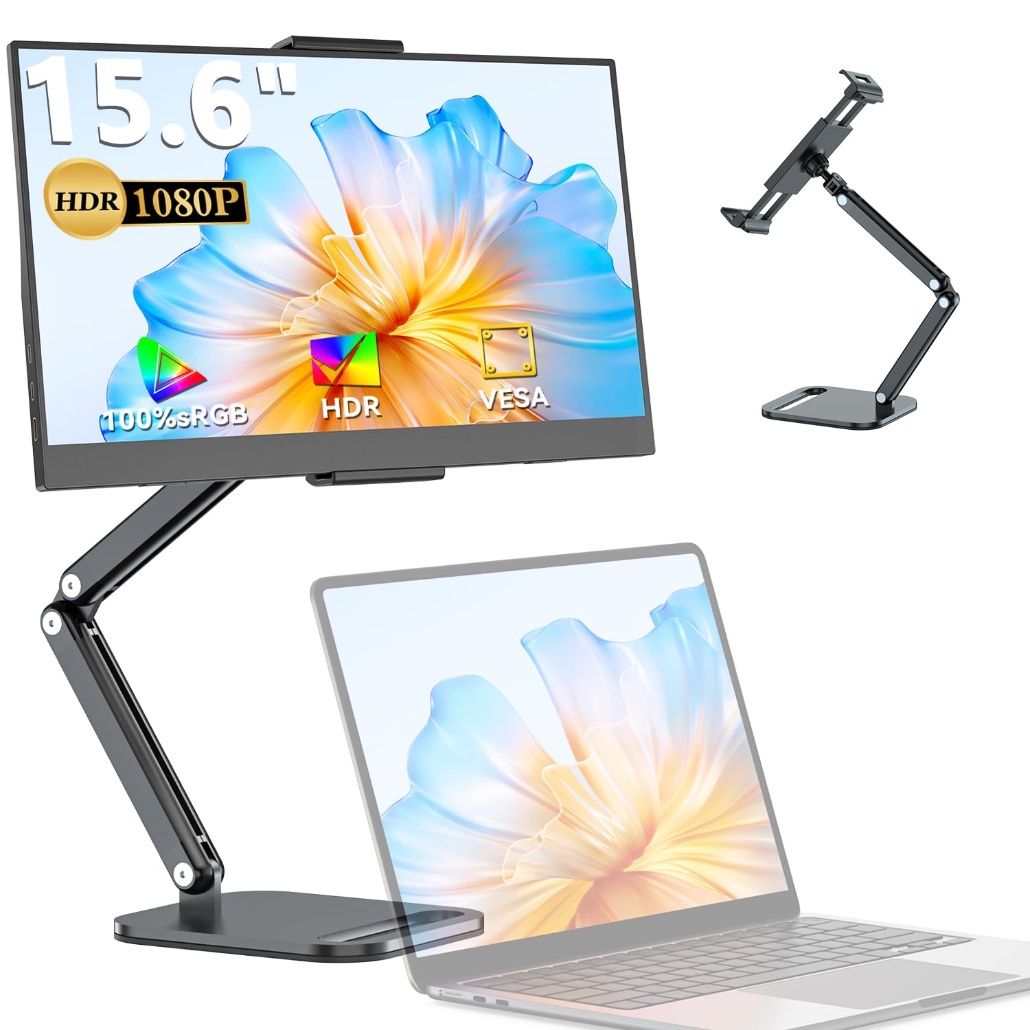 モバイルモニター 15.6インチ UPERFECT モバイルディスプレイ 卓上スタンド付き 1920*1080 100%広色域 HDR ゲーミングモニター ポータブルモニター IPS液晶パネル ブルーカット 薄型 軽量持ち運び 自立型 0~75°調整可能 |松陰屋 店