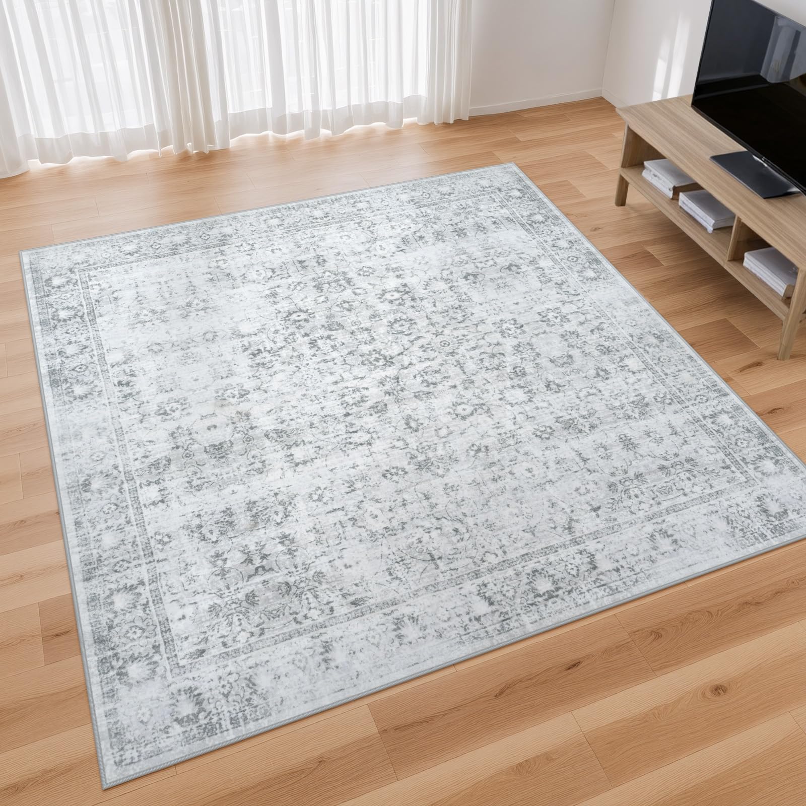 HAOCOO カーペット ラグ 2畳 洗える 185×185cm 正方形 ホットカーペット対応 絨毯 ペルシャ風 ラグマット ふわふわ おしゃれ オールシーズン適用 滑り止め 防ダニ 防臭 軽量 防音マット 室内用 デスクマット ダイニングマット アンティ