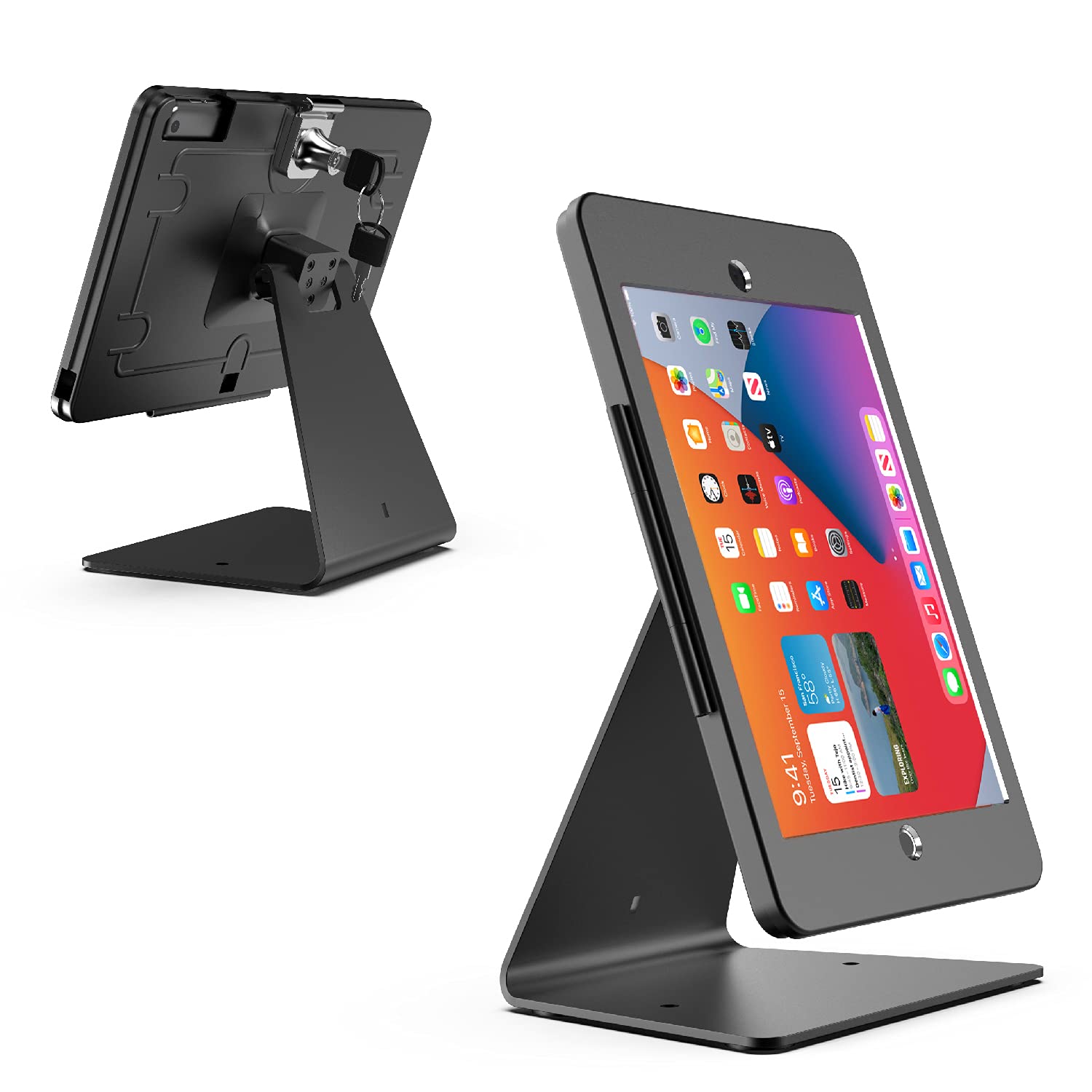 DDSHOW (ディーディーショウ) 卓上用 盗難防止 セキュリティ キオスクスタンド ホルダー ケース iPad 10.2インチ(第9世代 2021年/第8世代 2020年/第7世代 2019年)用 ロック付き キー付き フリップ式 360度回転式 横向|松陰屋 店