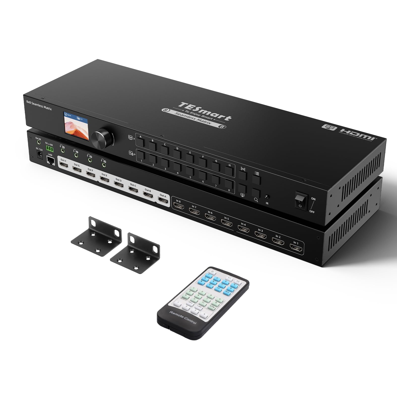 TESmart HDMI マトリックス 8入力8出力 シームレス切り替え器 PAP機能対応 1080p@60Hz 8x8切替器 8x8 スプリッター 4つのオーディオ出力ポート シーンプリセット機能 メモリ機能 LANとRS232制御 LCD表示、カスタム|松陰屋 店