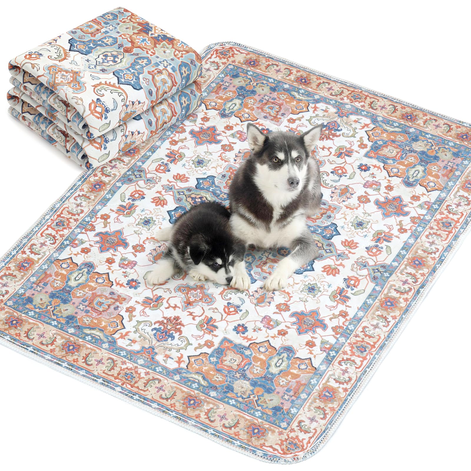 ULIGOTA洗える ペットシーツ 犬 猫用 洗えるペットマット おしっこマット ペットマット エスニック柄 下敷きマット 洗える 速乾 繰り返し使える（122×152cm ベージュ）