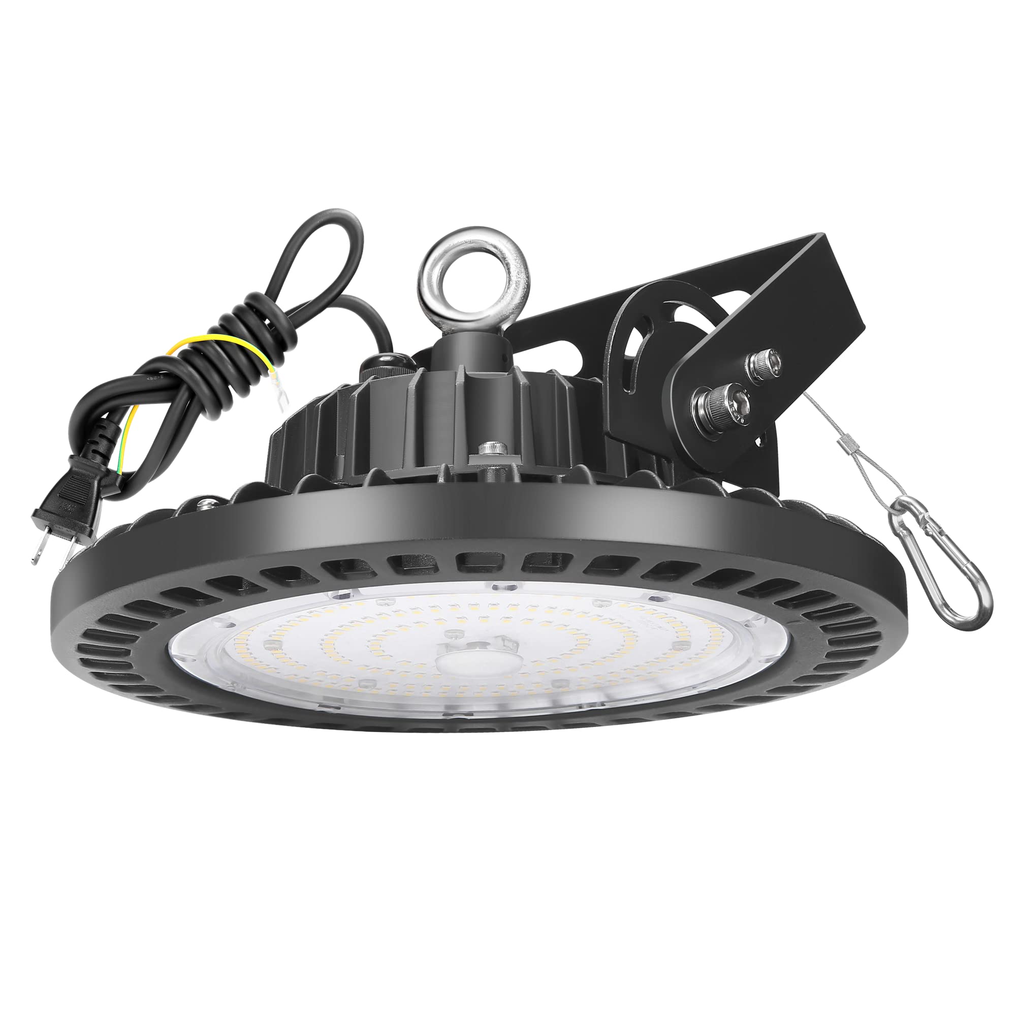 高天井照明 150W LED高天井灯[1.5M配線プラグ付] 100-277V 6500K昼光色 21000LM(1500W水銀灯相当）UFO型ハイベイライト[2年保証] IP65防水防塵 投光器 掲示板 作業灯 駐車場 運動場 工場照明 倉庫 天井照明