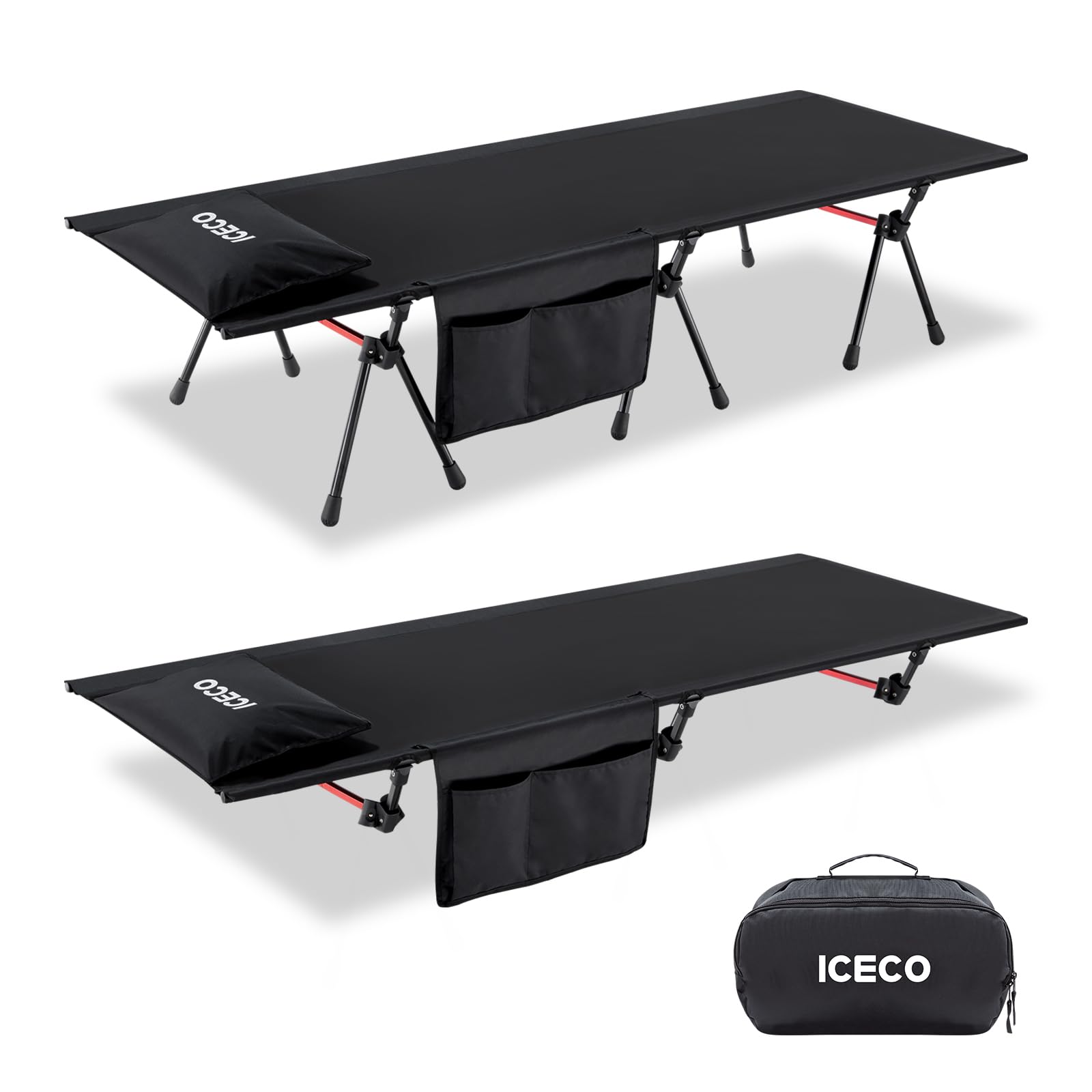 ワイドコット ICECO コット キャンプ 簡易ベッド「2WAYハイ/ロー切替可能・耐荷重180KG・静音設計・高密度1000Dポリエステルシート・A7075アルミニウム合金フレーム」 軽量 幅広 折りたたみ式 組立簡易 コンパクト収納 キャンプ アウトド｜松陰屋 店