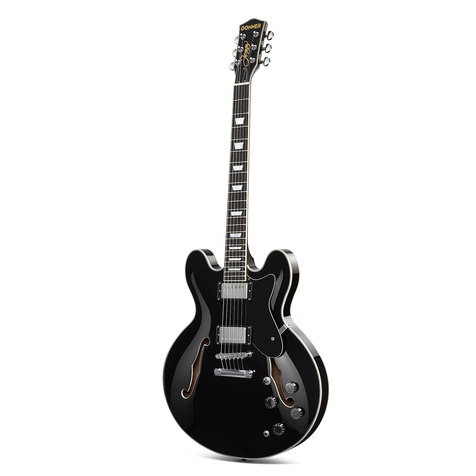 Donner セミアコギター エレキギター セミアコースティックギター セミホロウボディ ダブルカッタウェイ Jazz Electric Guitar with Semi-Hollow Body ブラック DJP-1000D|松陰屋 店