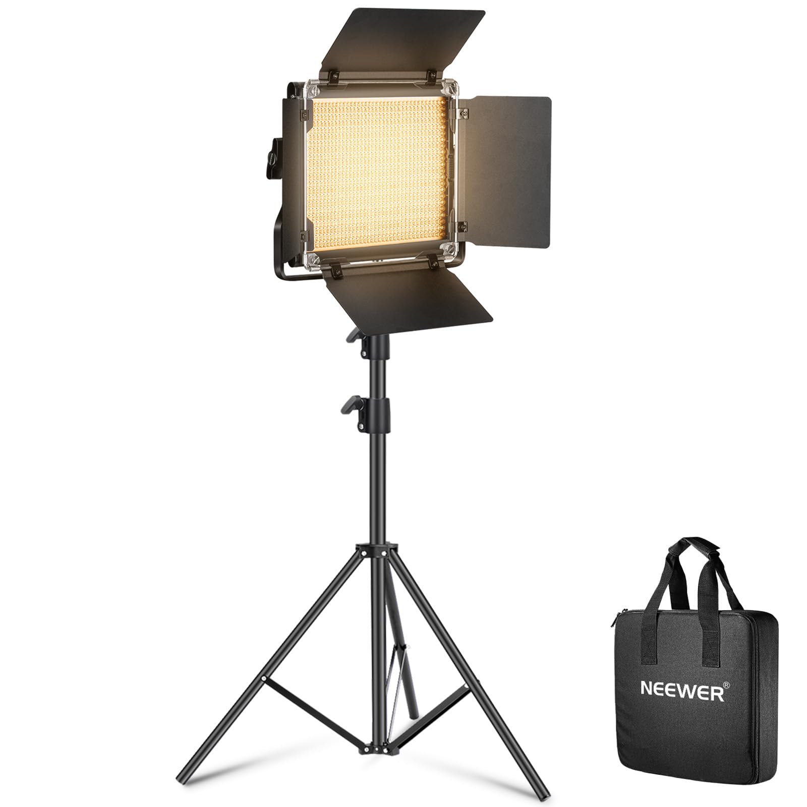 NEEWER 660 LEDビデオライトとスタンドキット 撮影用ライト 40W 高輝度 CRI96+ 3300lux/1m 3200K-5600K色温度 二色 0-100%調光可能 660個LEDビーズ Uブラケット、バーンドアと収納ケース付き スタジオ照|松陰屋 店
