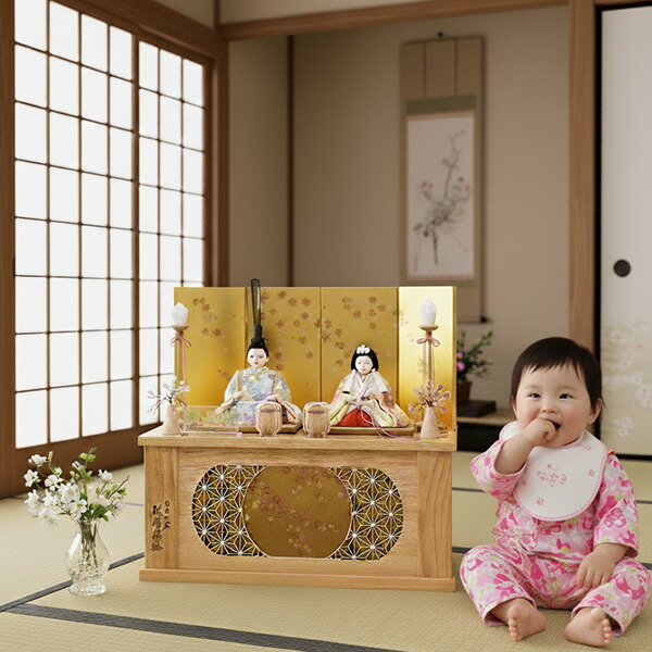 雛人形 コンパクト 木目込み 雛 ゆかり 遊彩 親王飾り 白木 収納飾り 2026年度新作 特典付 名前札 被布 初節句 お祝い 桃の節句 ひな人形 モダン おしゃれ ミニ インテリア 東玉 駿河蒔絵 麻の葉 43cm m-1293