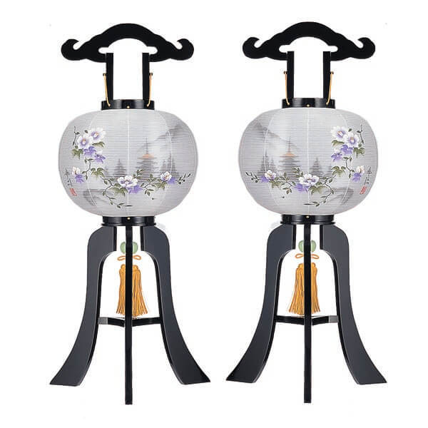 楽天市場】盆提灯 木製 大内行灯 絹張 11号 ケヤキ 二重 左右対称 飛昇