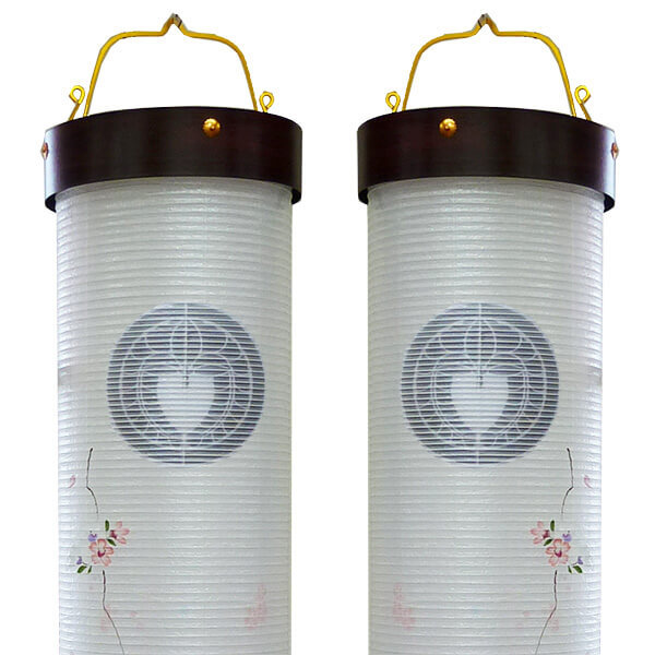 オリジナル 盆提灯 住吉 10号 美吉野 絹二重対絵対入 2個セット 電気