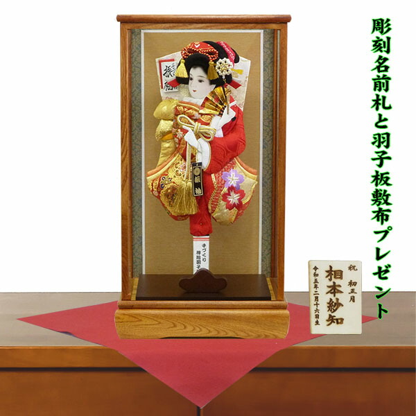 羽子板 初正月 お祝い 13号 正絹刺繍振袖 羽子板飾り おしゃれ コンパクト 欅塗り 前扉 ケース飾り 高級 開運名前札 人気 A000000406