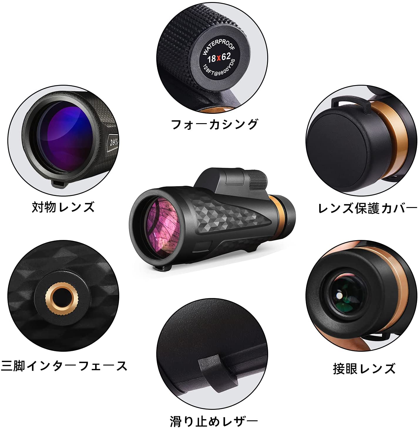単眼鏡 望遠鏡 18x62 撮影 スマートフォン スーパーズーム 対応三脚防水付き 単眼望遠鏡 スマホ 高倍率