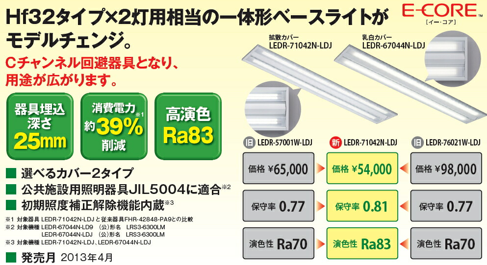 一体形LEDベースライト(埋込形ストレートタイプ)◆Hf32タイプ 1灯用◆乳白カバー LEDR-67044N-LD9|銀座ランプショップ